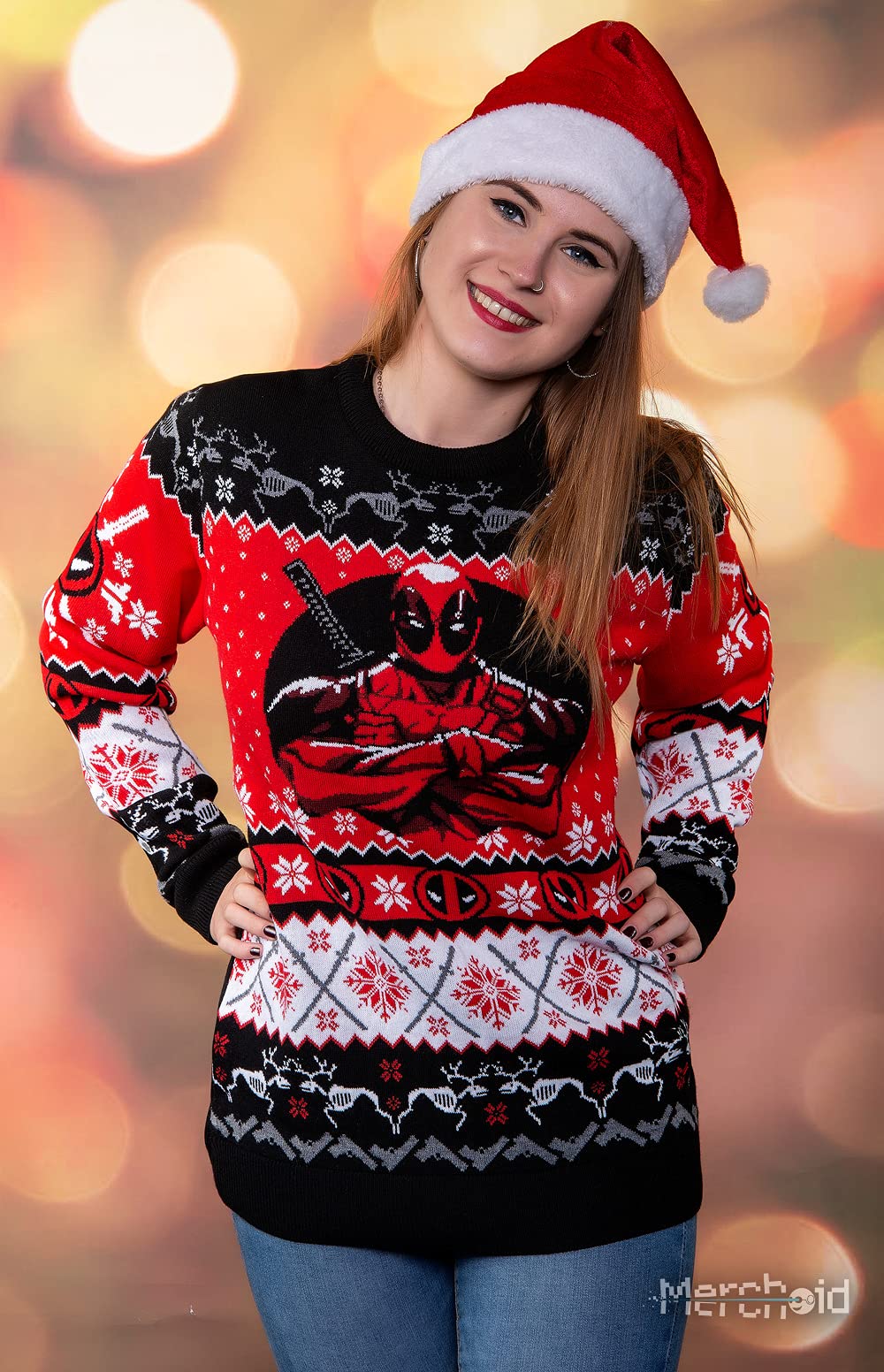 Deadpool Jersey de punto de Navidad unisex para hombres o mujeres, suéter feo Marvel regalo