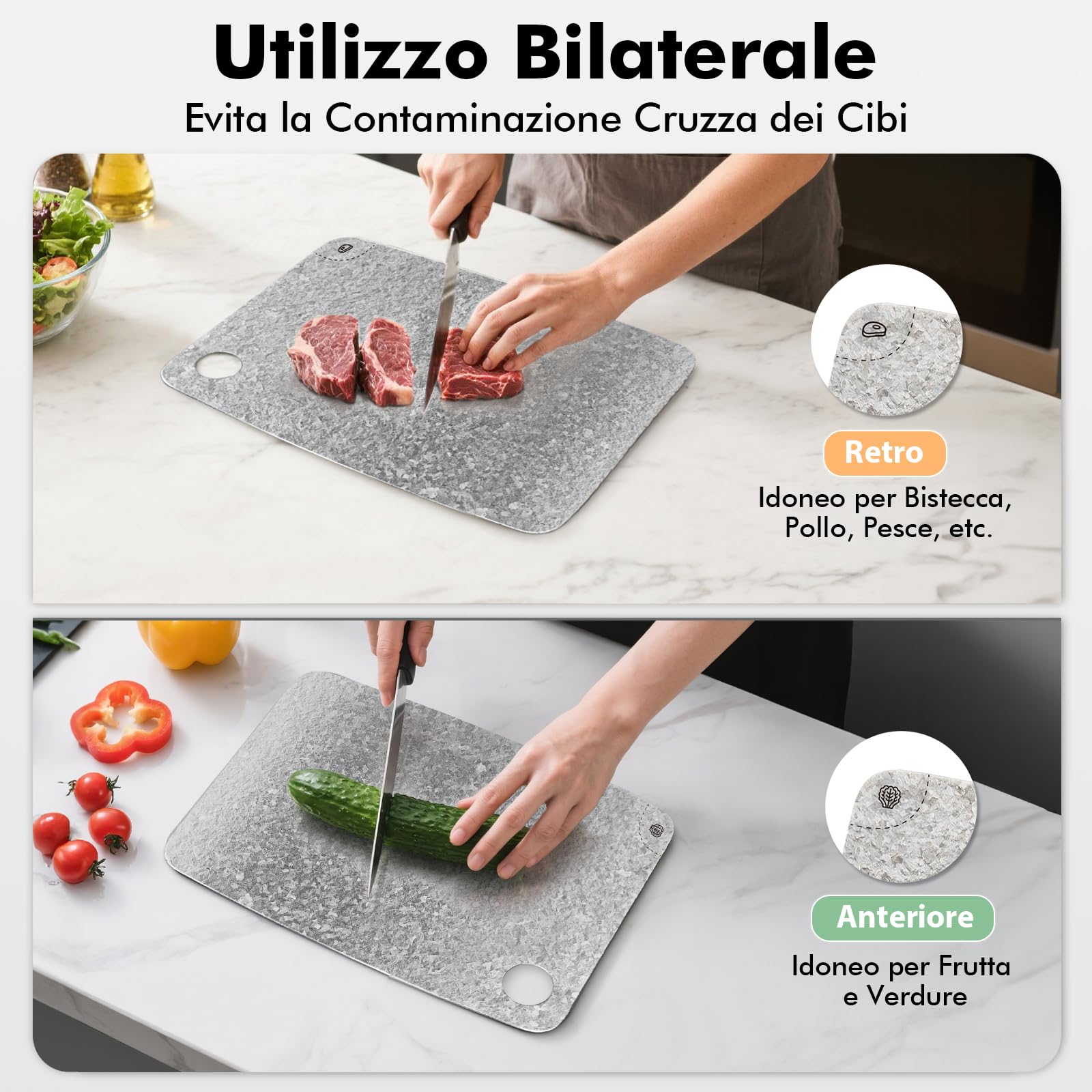 Tagliere in Titanio Puro al 100% per Cucina - Doppia Faccia Antibatterica Tagliere da Cucina con Superficie Cristallina, per Interno ed Esterno (30x20 cm)
