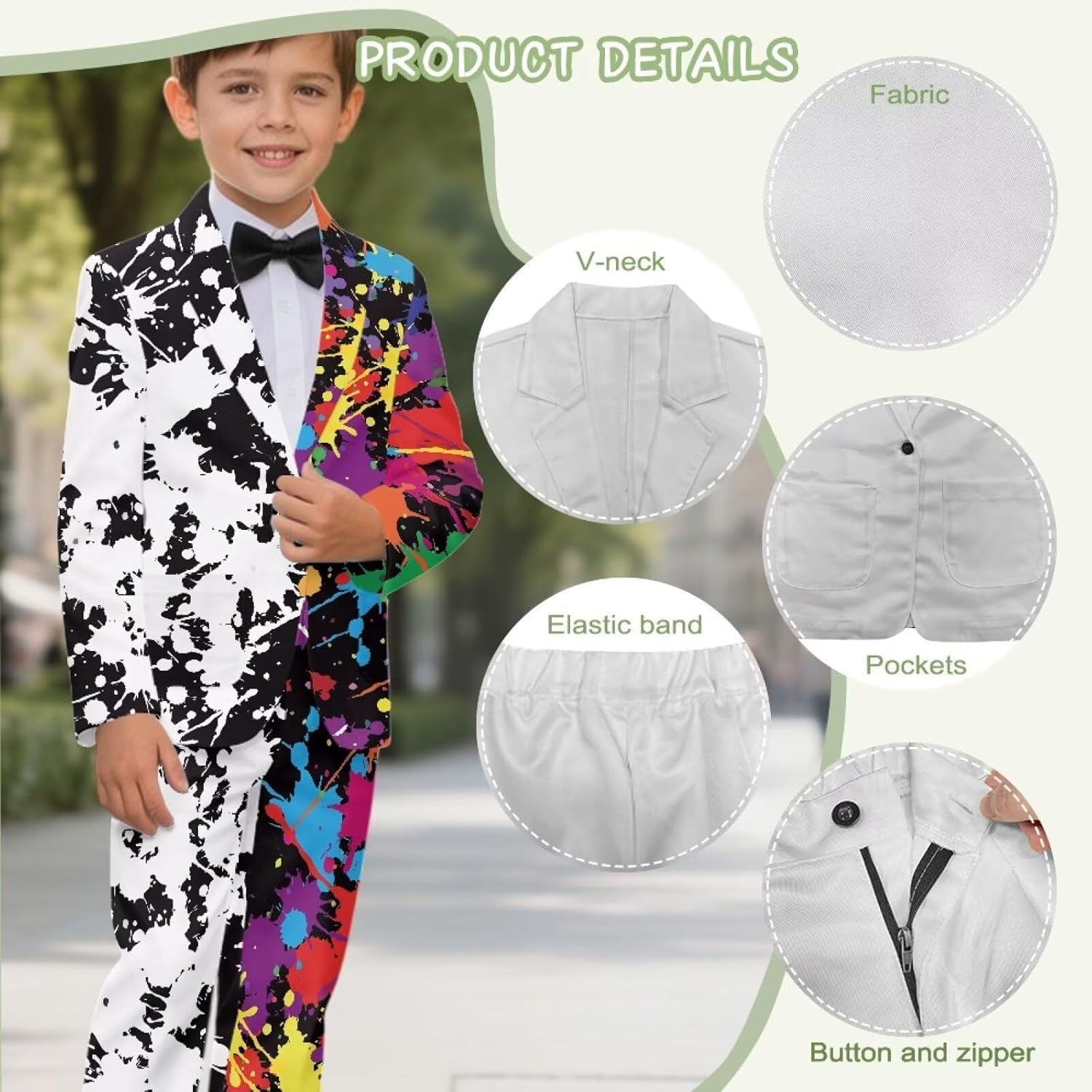 Renewold Boys' 2-Piece Suit Set Single Breasted Jacket Straight Leg Dress Pants Clothing Sets for Party Wedding Birthday
