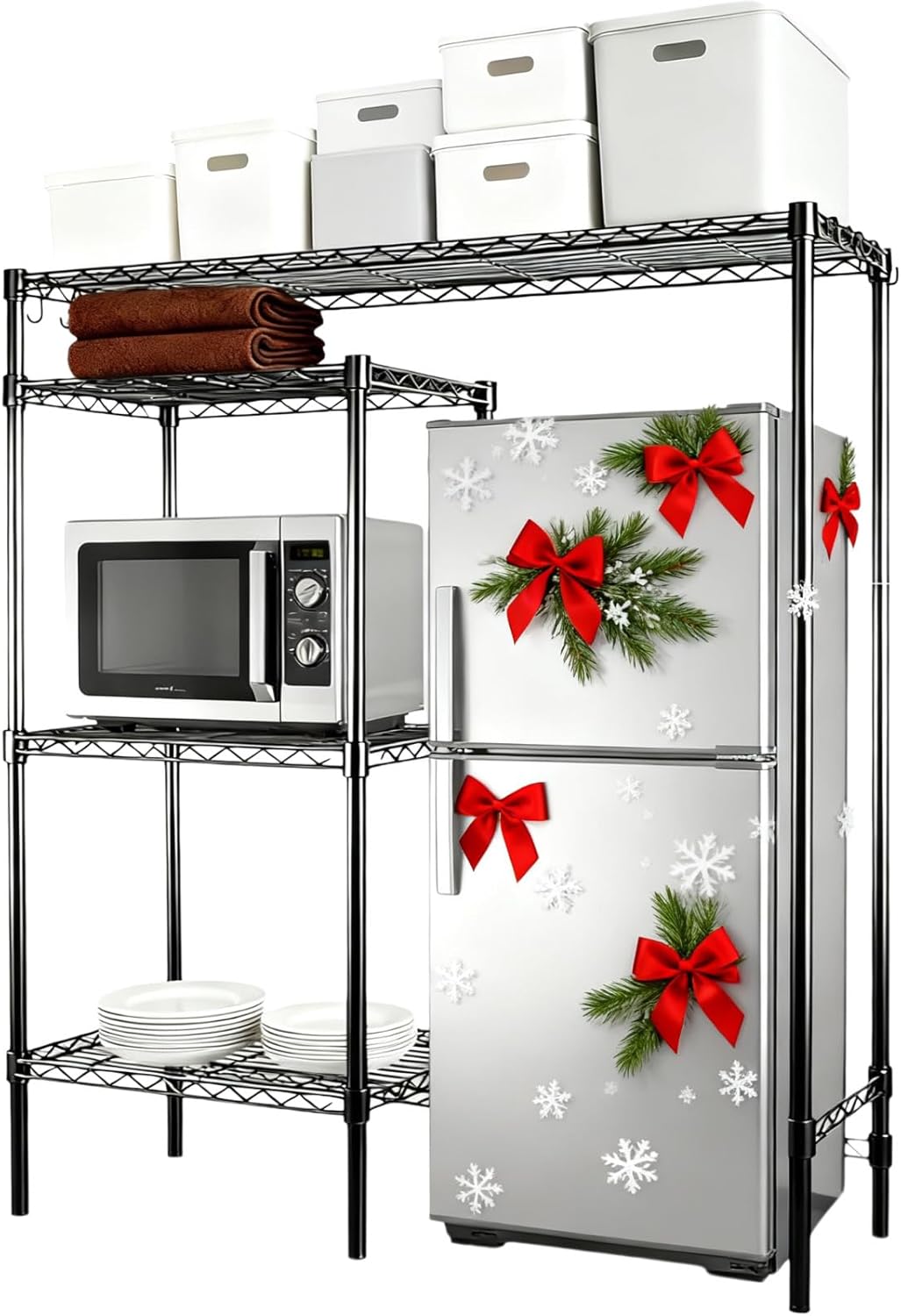 4-Tier Heavy-Duty Mini Fridge Stand with Storage, Adjustable Microwave Stand & Baker Rack, Space-Saving Organizer for Kitchen, Dorm, Office,18Wx48Dx53H