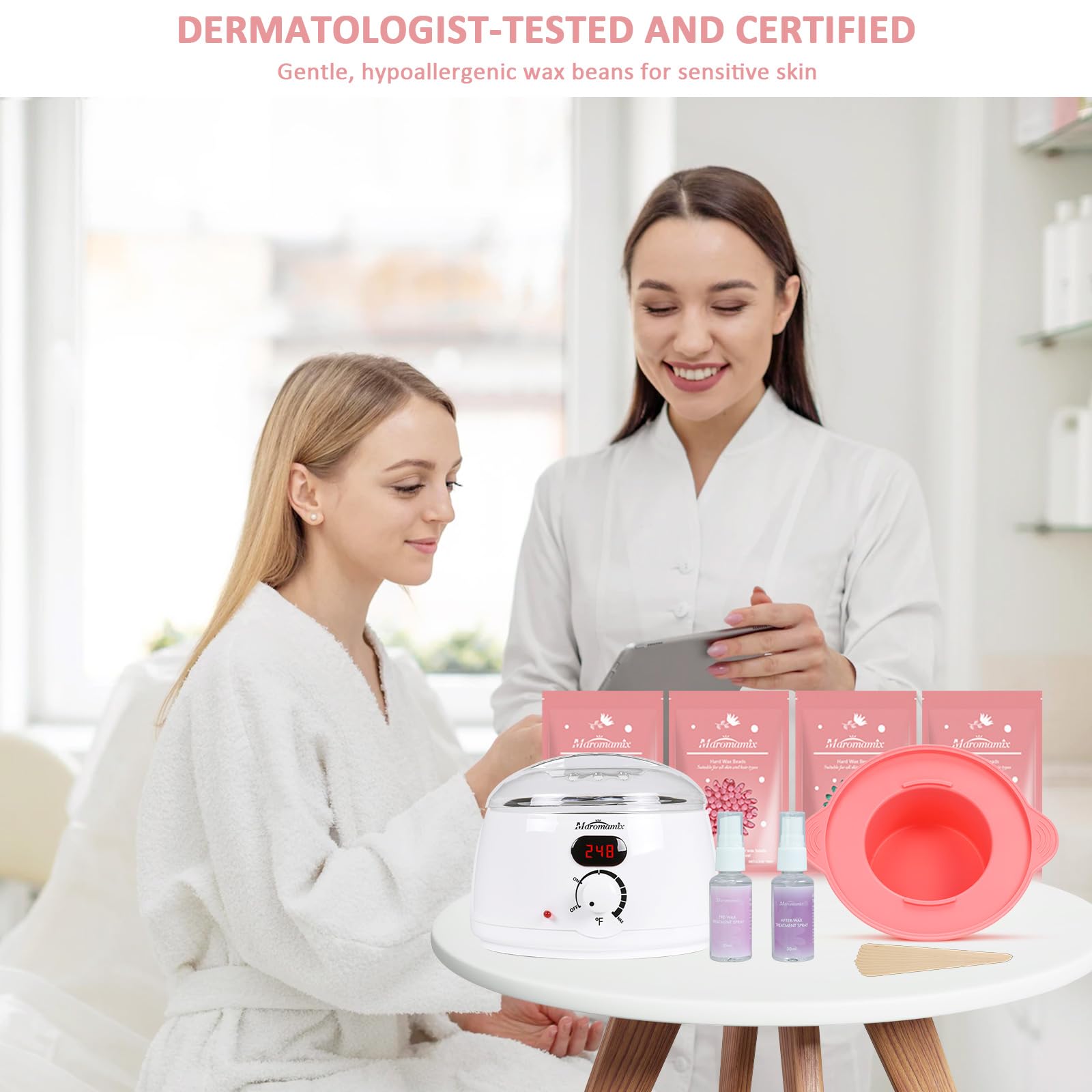 Kit de depilación digital para mujeres y hombres, máquina de depilación con 4 paquetes de cuentas de cera dura y olla de cera de silicona para piernas, cara, cejas, bikini, kit brasileño de depilación