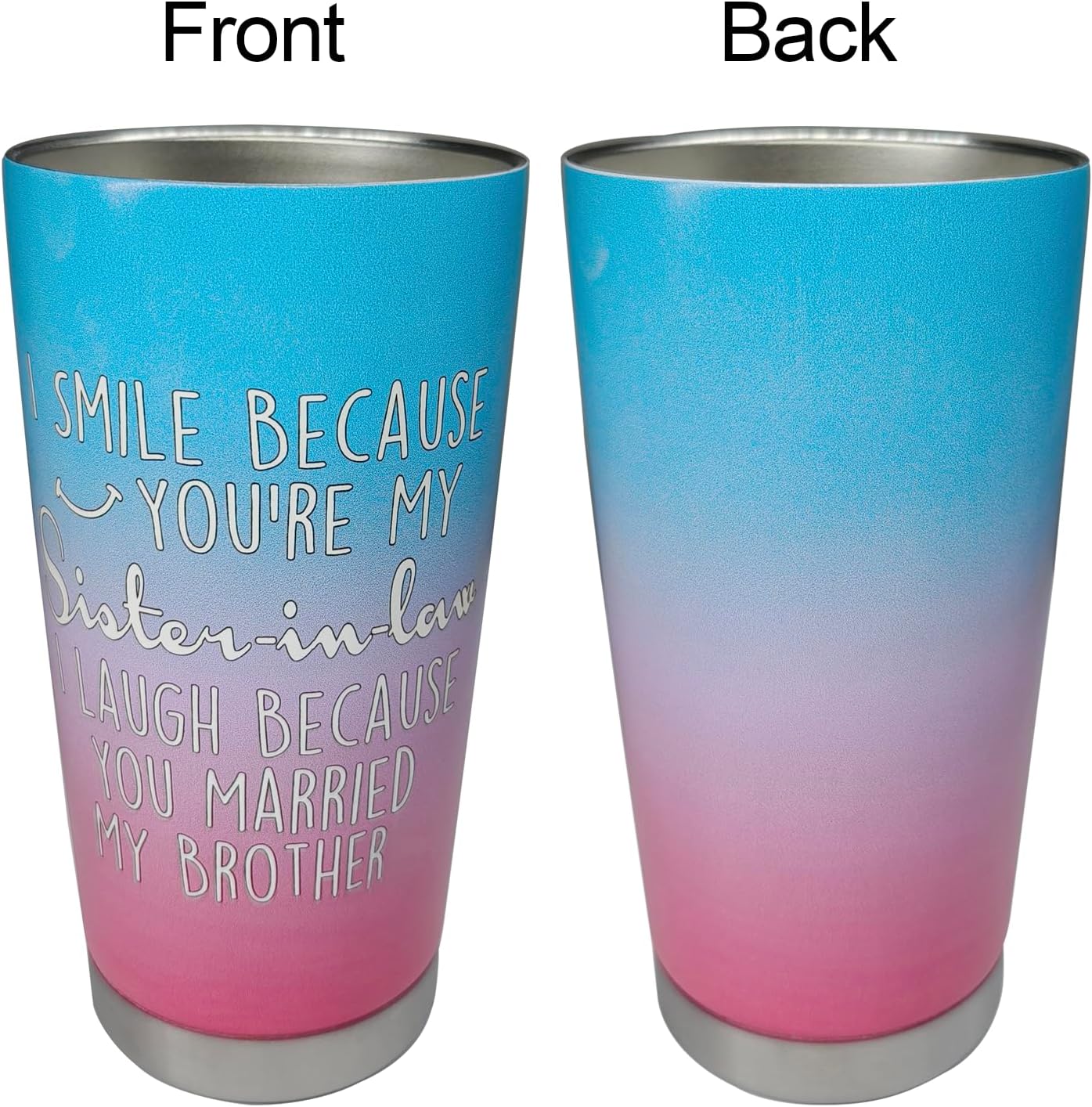 Funny Sister in Law Tumbler with Lid and Straw Insulated Travel Mug Gifts for Birthday,Christmas,Thank Giving Day,Wedding Gifts for Sister Law 20 oz Blue Red Gradient image 2