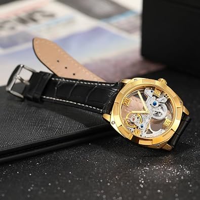 Classic Design Fashion Automatic Mechanical Skeleton Watches for Men Genuine Leather Strap Waterproof Luminous Business Wrist Watch