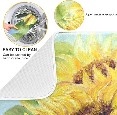 Miniatura 2 de Tapete absorbente de secado de platos para encimera de cocina, almohadilla de secado de microfibra de girasol con pintura al óleo, alfombrillas de