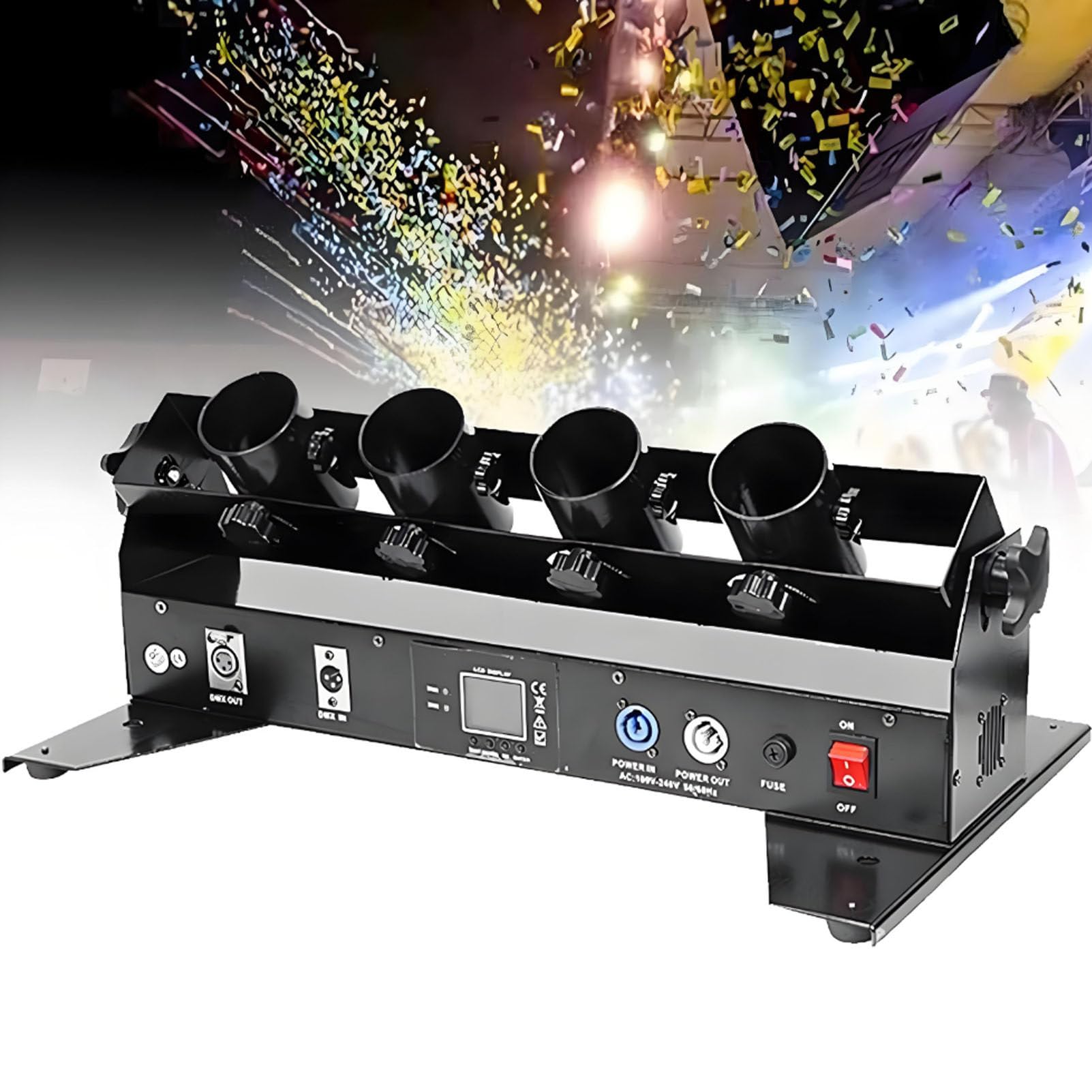 Macchina spara coriandoli, macchina per effetti coriandoli a 4 teste, lancia coriandoli elettrico, con DMX512 e telecomando, per DJ, feste, discoteche, matrimoni.