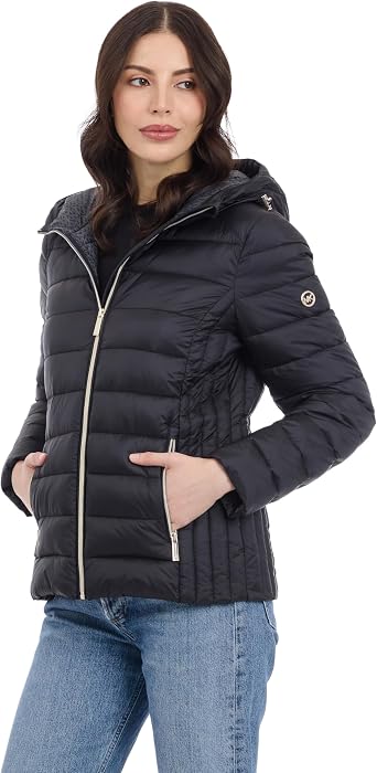 Michael Kors Women's Packable Puffer Jacket, Lightweight Down Alternative