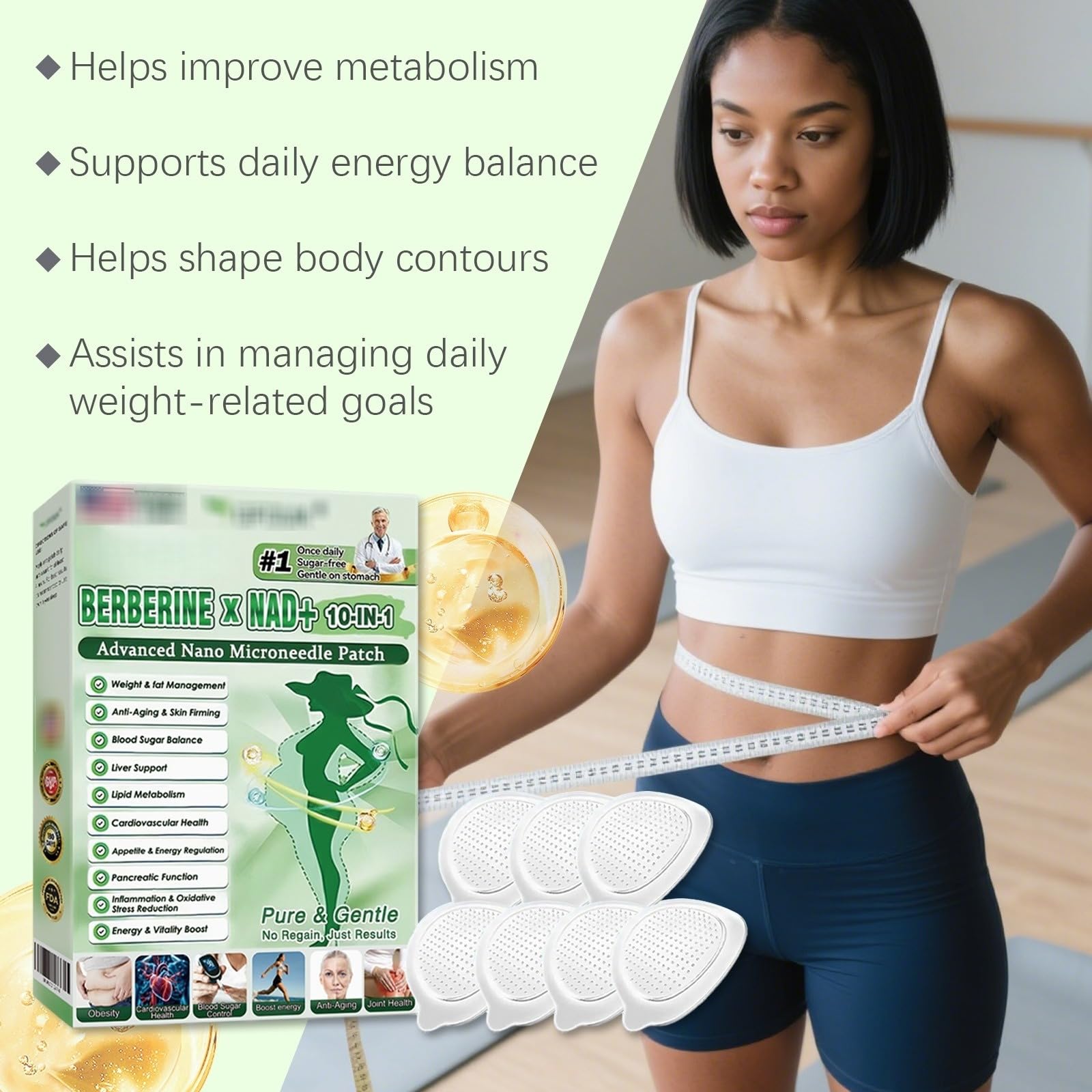 Moringa X Berberine Plaster odchudzający, 10 w 1 Nano Microneedle Plaster, naturalna plaster odchudzający, płaski brzuch, łatwa w aplikacji, niewidoczna, regulująca metabolizm