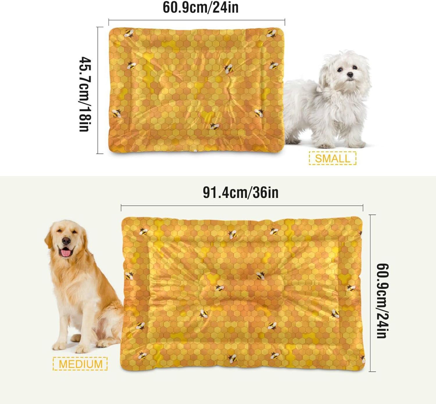 review Bee Yellow Dog Bed Cat BES Soft Washable Pet Crate Mat Non Slip Comfortable Crate Pet Puppy Bed Mat for Indoor Small Medium Large Dogs Cats, 24 x 36 Inch