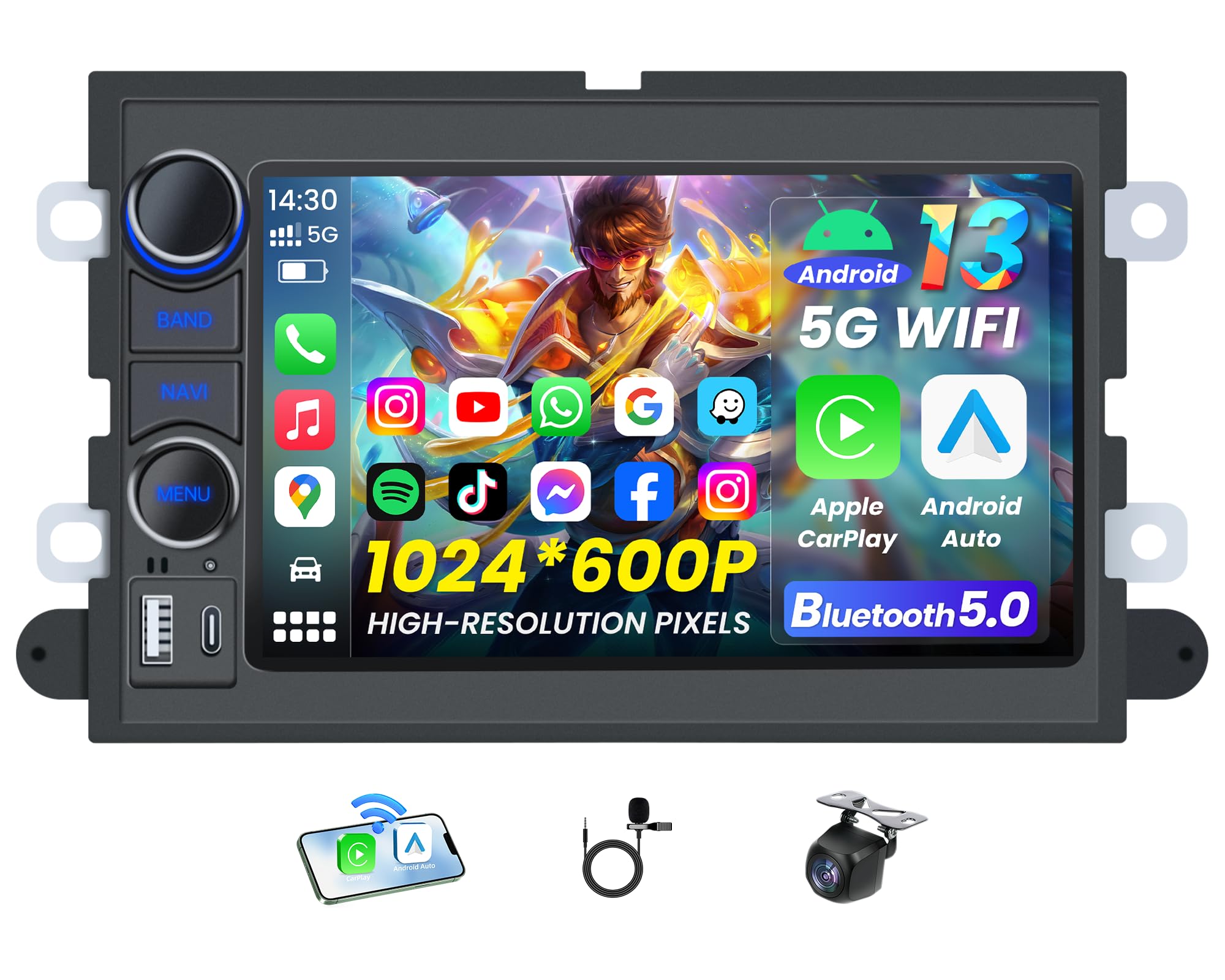 Car Radio for Ford F150 Radio 2004-2008: 7" HD Touch Screen Stereo with Wireless Carplay Andriod Auto 5G WiFi GPS Bluetooth FM RDS SWC Mirror Link Free Camera