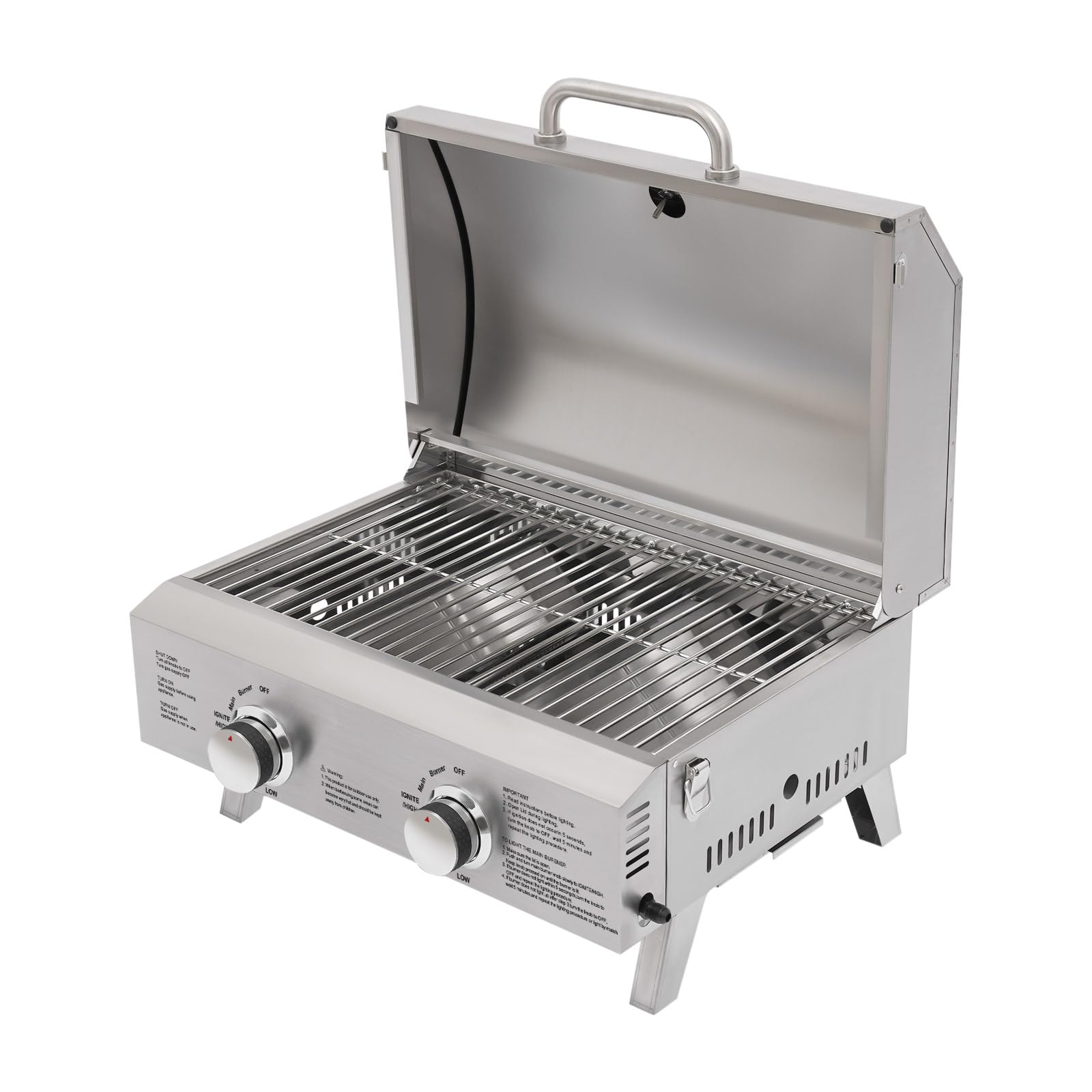 Grill gazowy z pokrywką, zdejmowana tacka na olej ze stali nierdzewnej, grill gazowy do ogrodu, na taras i do aktywności na świeżym powietrzu