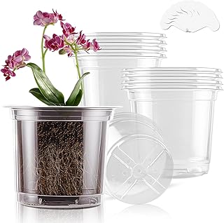 SupKing 6 Inch Clear Nursery Pots Large Plastic Seed Starter 8 Packs Plant Flower Pot with Drainage Holes for Transplanting Succulents Cuttings Seedlings Bonus 15 Plant Labels
