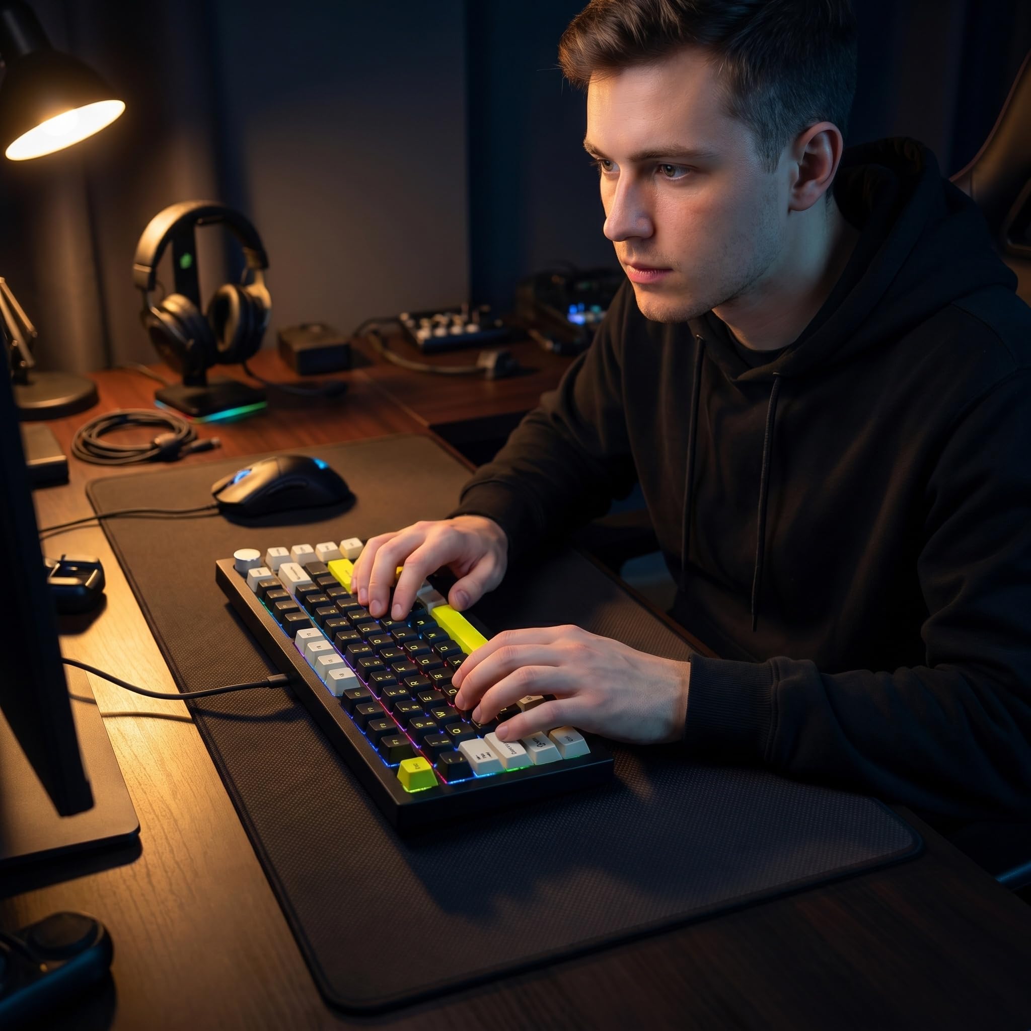 Tastiera meccanica sostituibile a caldo al 75%, supporto con guarnizione cablata e layout TKL, tastiera personalizzata retroilluminata RGB per PC, laptop, giocatori Windows, digitazione (nero)