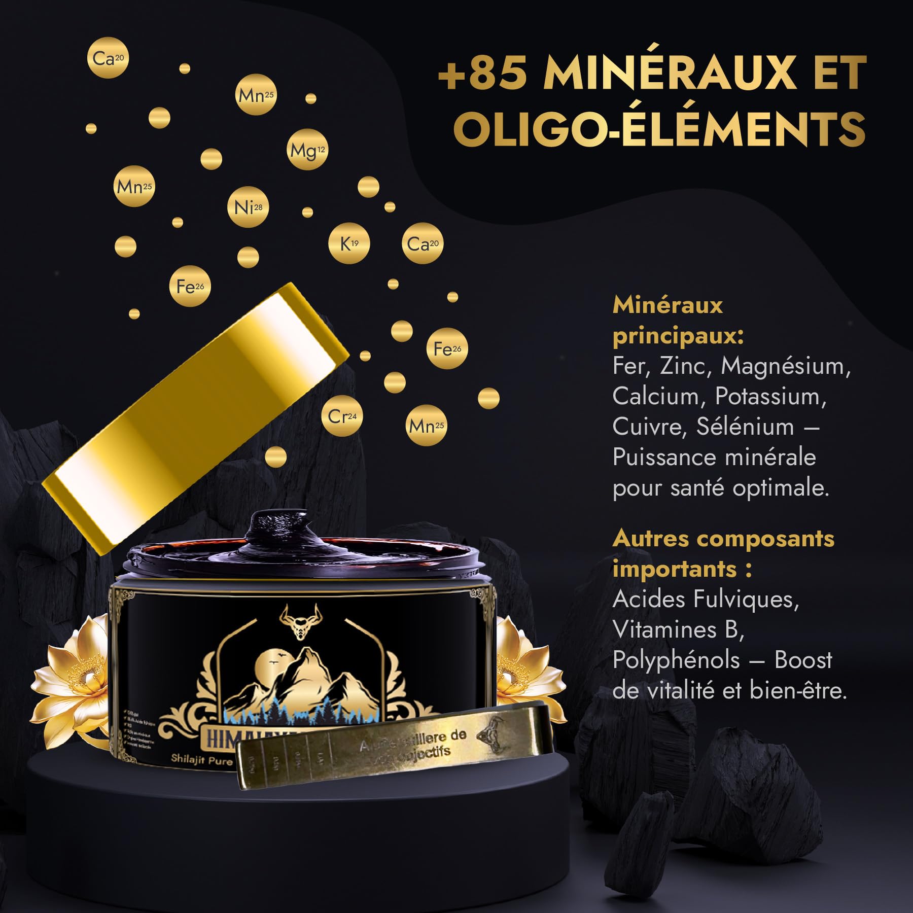 Shilajit | Shilajit Pure | Shilajit d'Himalaya Bio Purifié | Riche En Acide Fulvique, Hautement Concentré | Qualité PREMIUM 100% Pure | Sans OGM | Testé en Laboratoire | Cuillère Graduée Offerte