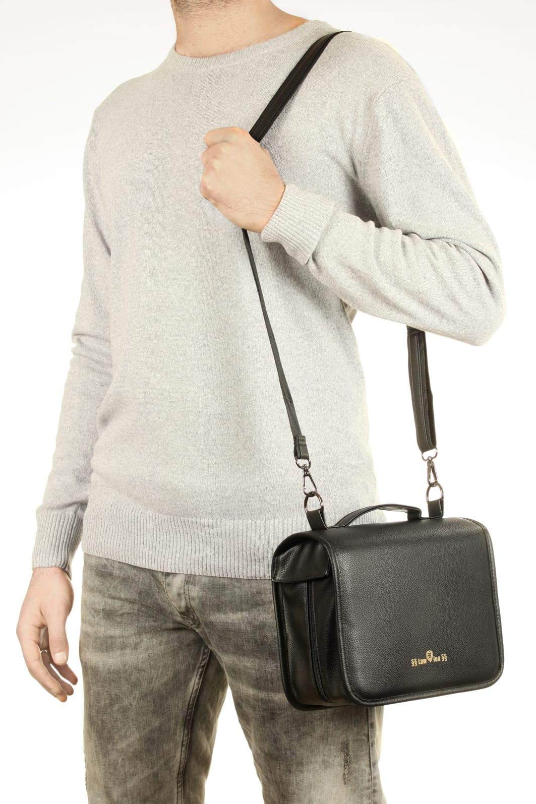 Habersack Tasche (auch für XL), Schönfelder Tasche, regenfest, aus Kunst-Leder, in Schwarz, mit Buchstütze aus Acryl, praktisch und stilvoll