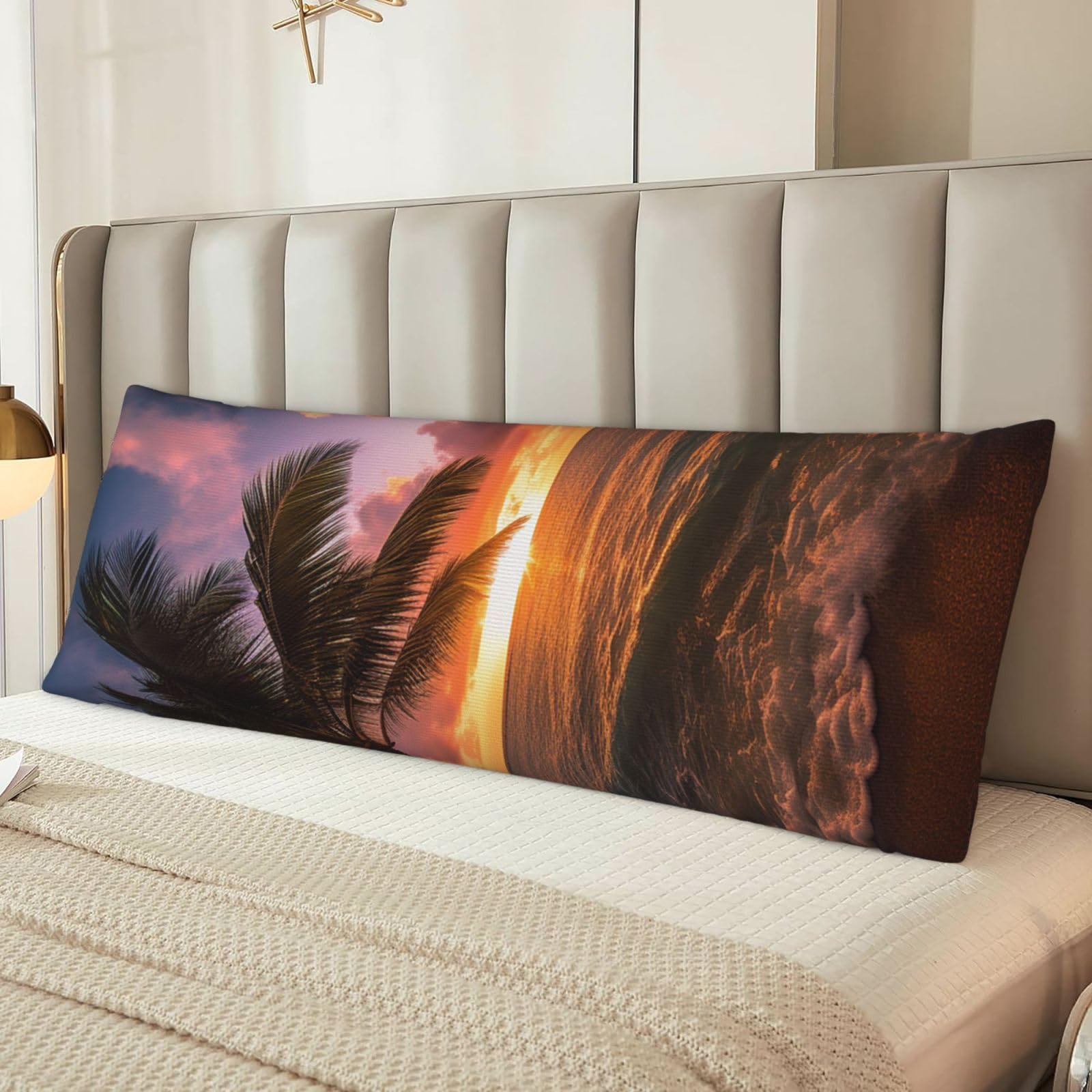 Palm Tree Sunset Beach Body Pillow Cover with Hidden Zipper 54"X20",Ultra Soft Microfiber Long Pillow Case Decorative Bedding Pillowcase Cushion Cover Cases for Bedroom Couch Sofa,Home Gifts