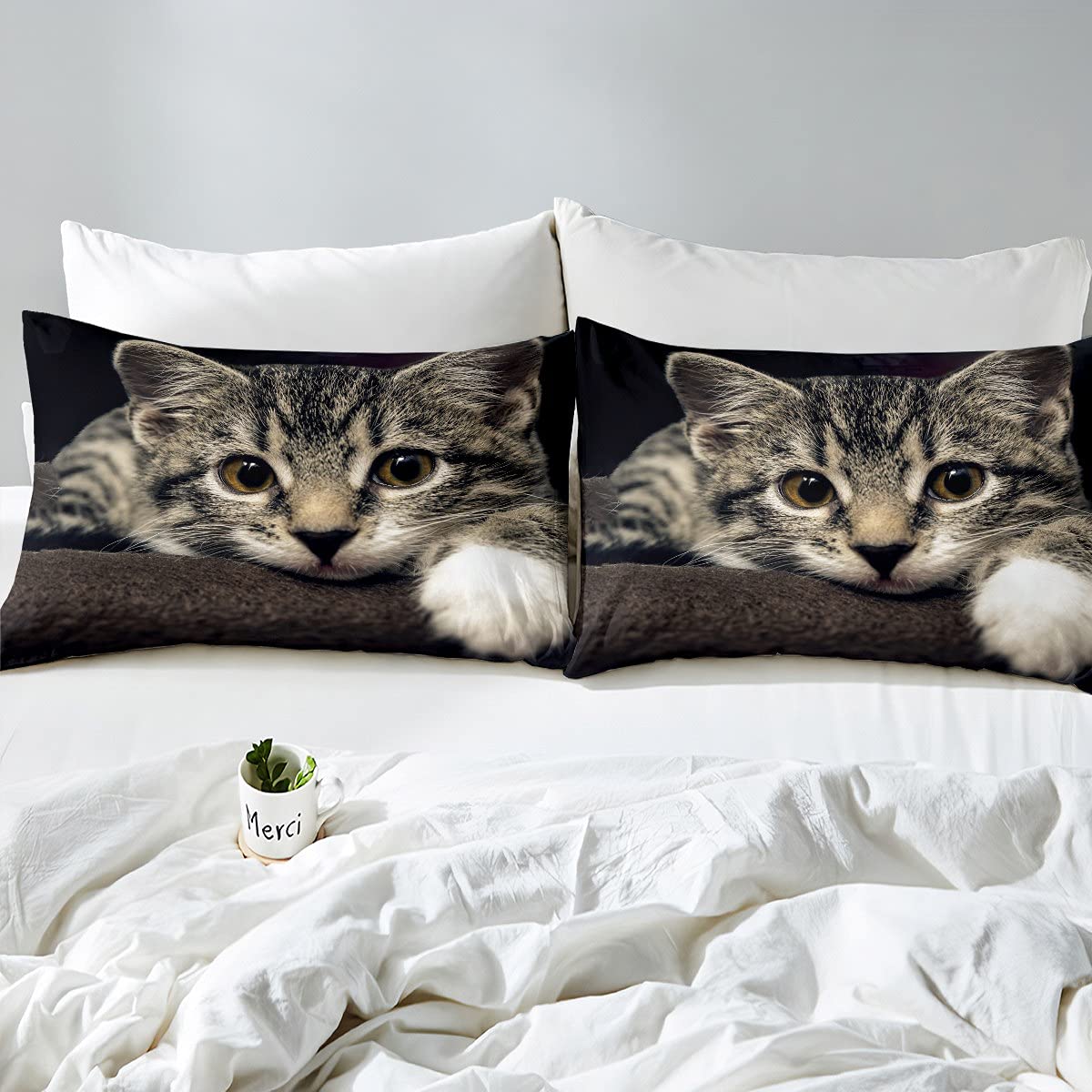 Set di biancheria da letto colorato e chic con motivo di gattini per bambini, ragazzi, ragazze, adolescenti, animali 3D per gli amanti dei gatti, 3 pezzi