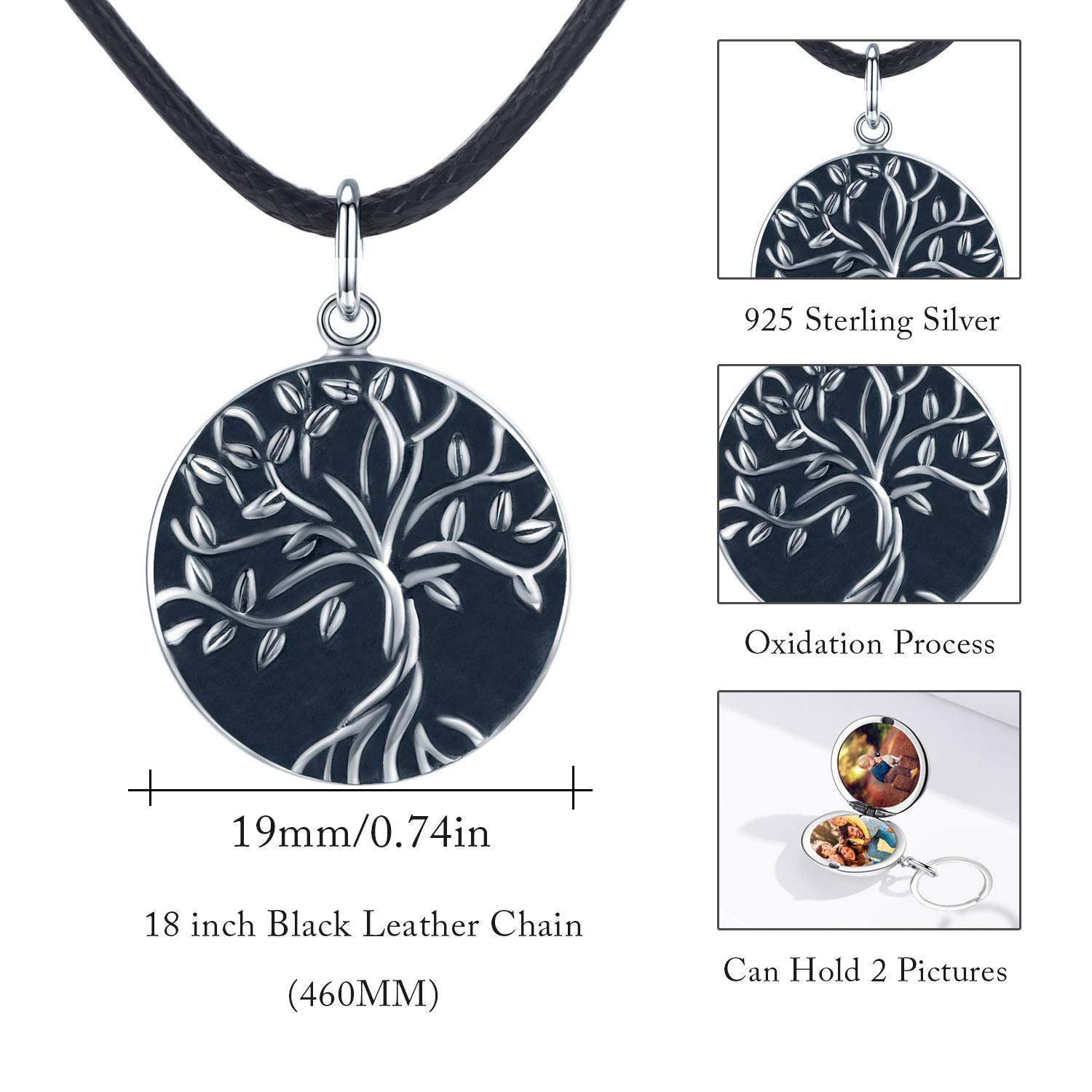 REDSUN Medaglione collana in argento Sterling 925 albero della vita/bussola/pietra di luna/cristallo cuore medaglione di girasole/lupo medaglione foto medaglione gioielli regalo per donne ragazze