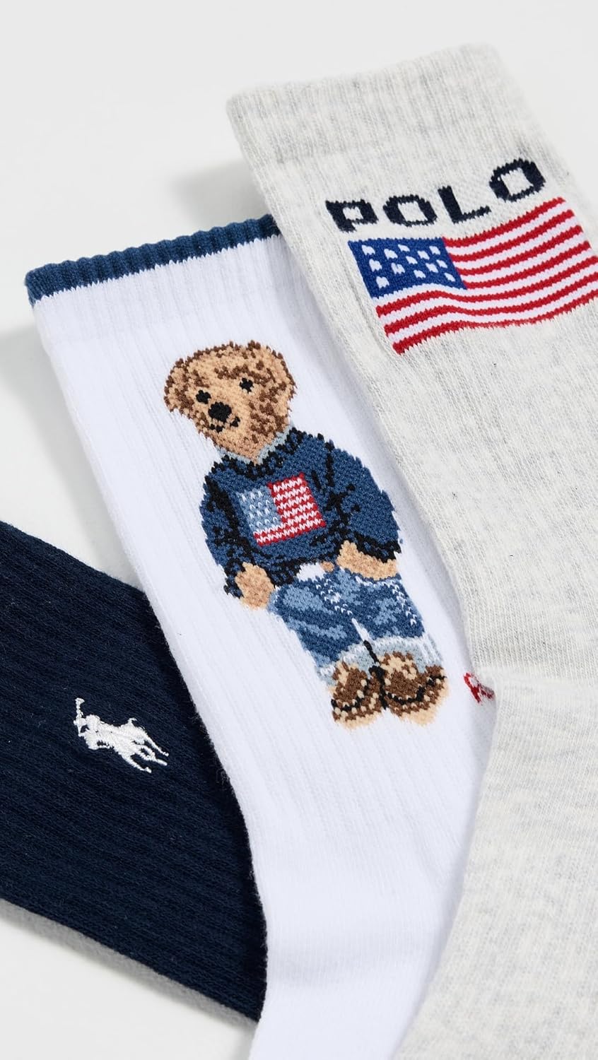 POLO RALPH LAUREN Women's Flag Bear Socks 3 Pack