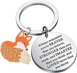 MYOSPAPK Fox Keychain Animal Fox Lovers Gift You are Braver Stronger Smarter Than You Think Inspirational Jewelry