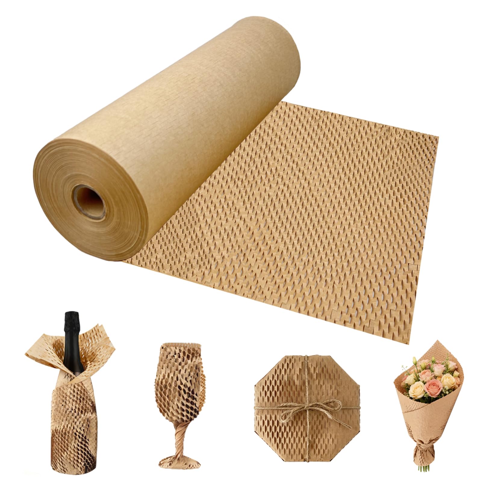 35cmx90m Honeycomb Packing Paper Roll, Packaging Wrap Paper with 15m Jute Rope,Thick Honeycomb Cushioning Wrapping for Moving House Shipping Packing Breakables Gift, Bubble Wrap Alternative