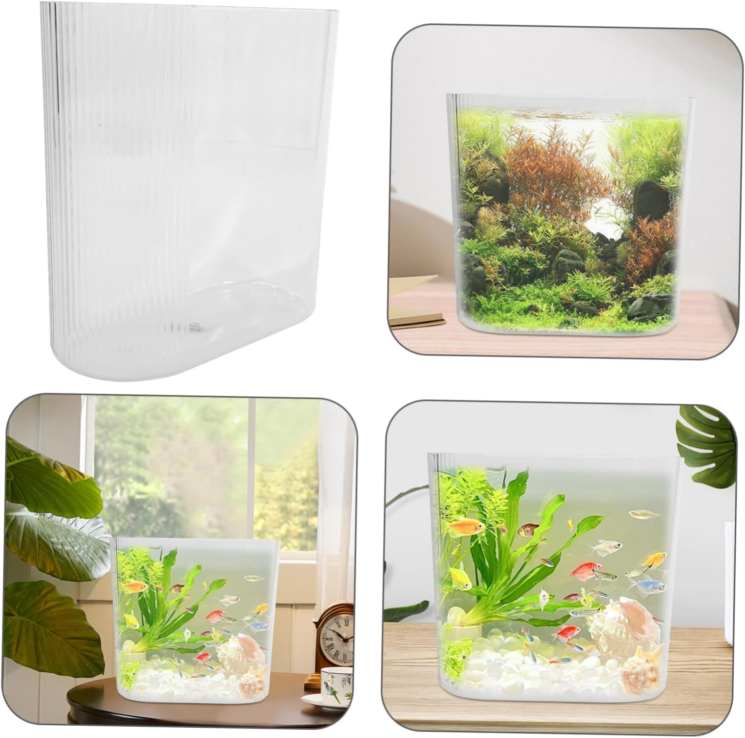 VANZACK 1pc Small Fish Bowl Easy to Clean Desktop Aquarium for and Aquatic Plants Decoration Design