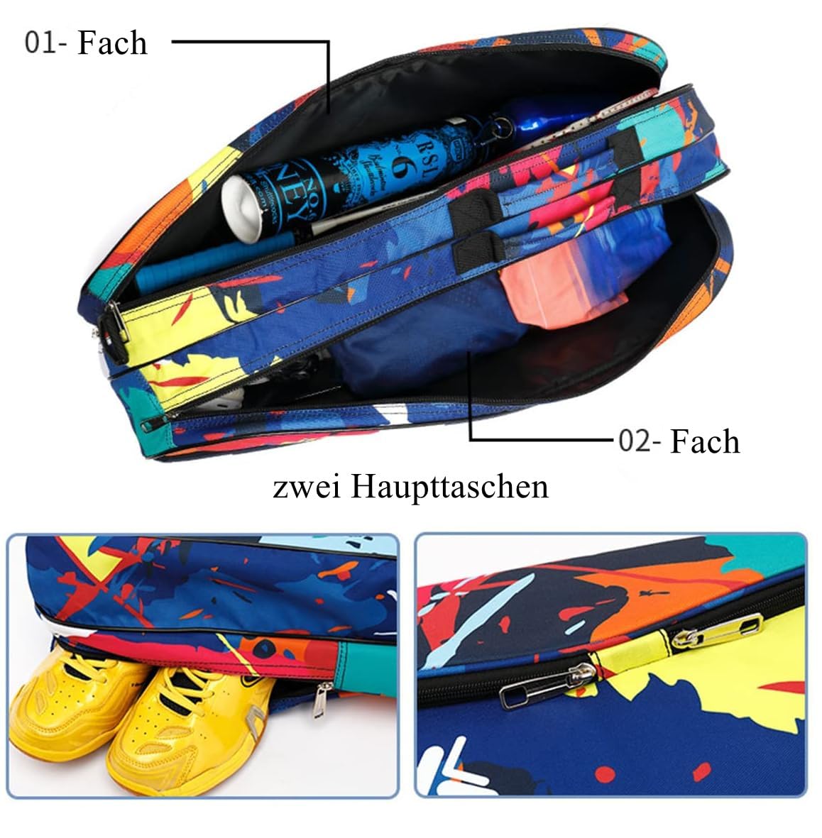 Sport Tent- Schlägertasche wasserdichte Tennistasche Tragbare Squashtasche Große Badmintontasche Racketbag für 6 Schläger Badminton Tennisausrüstung Sport Reisetasche