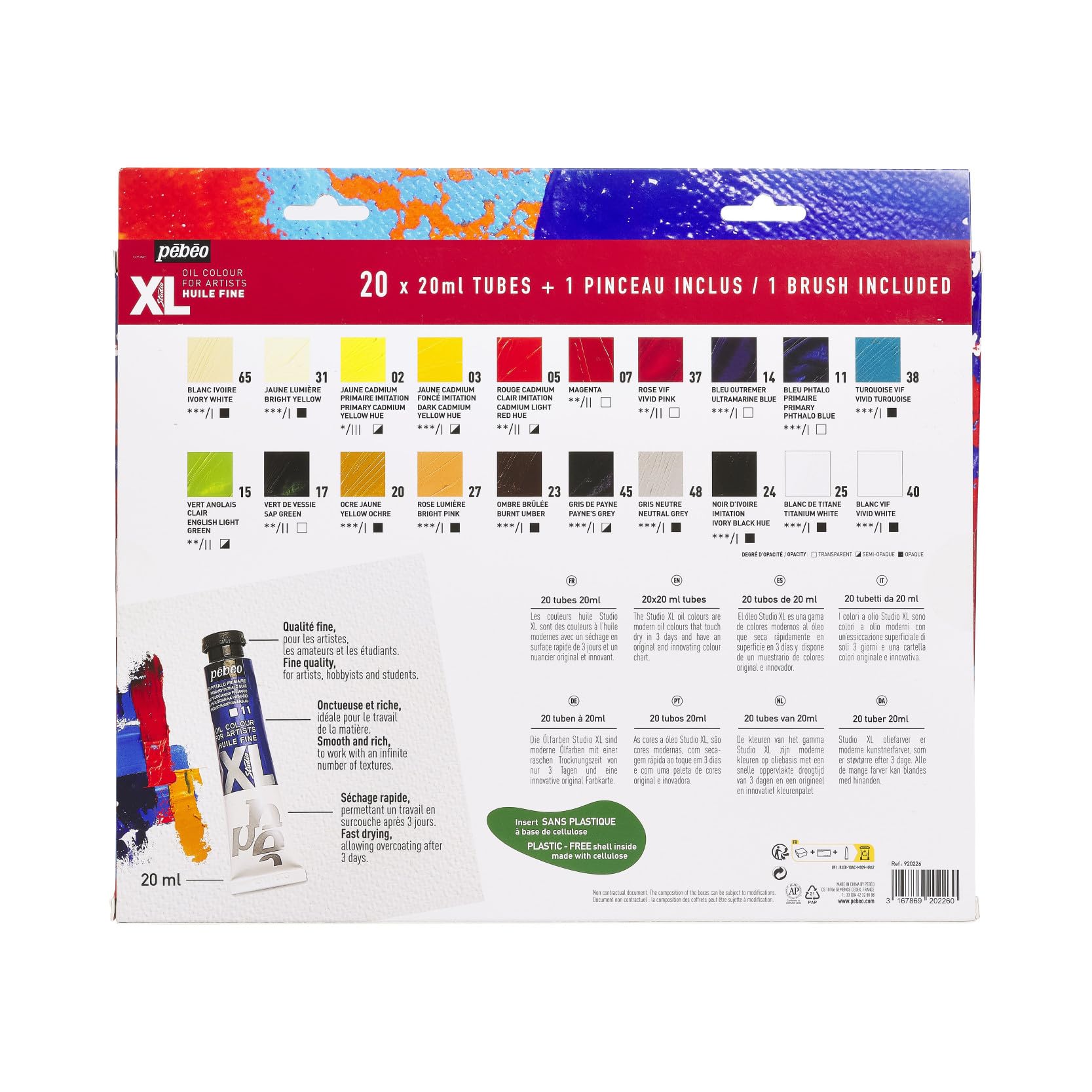 PEBEO Pébéo Fine XL zestaw farb olejnych, kolory uzupełniające, 20 x 20 ml + pędzel