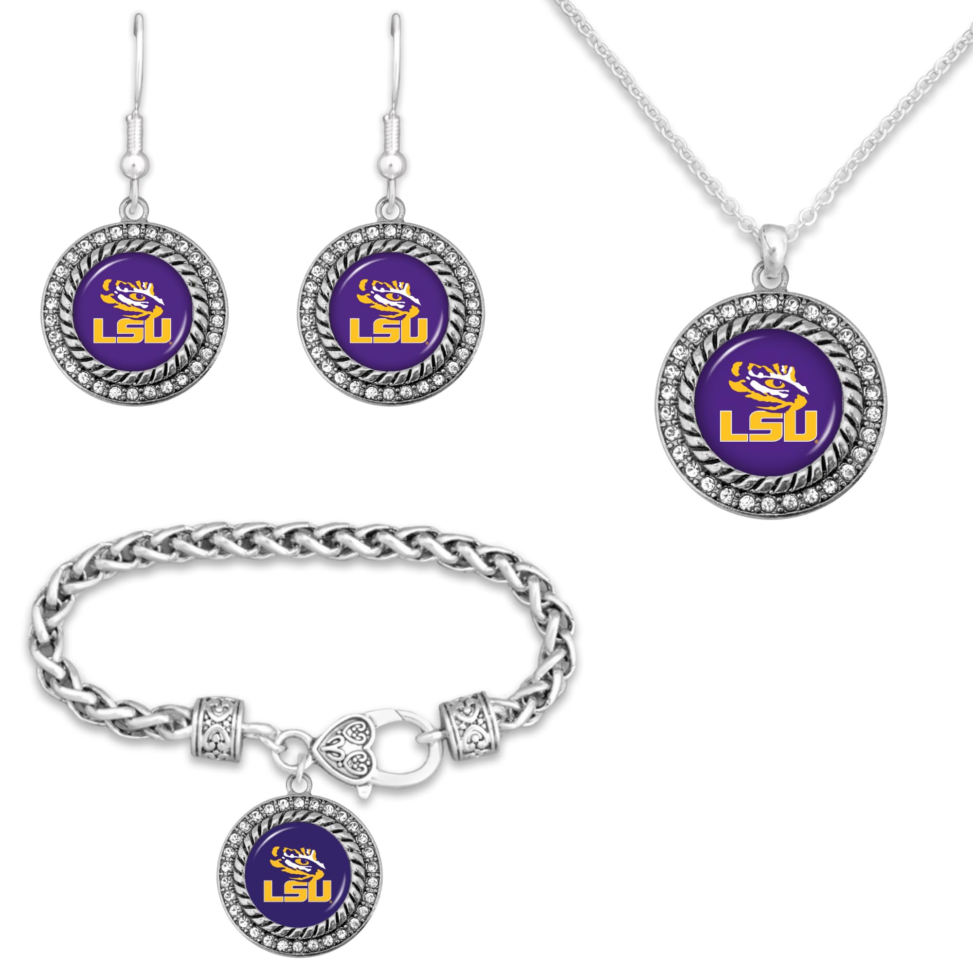 Game Day Outfitters NCAA 3-Piece Jewelry Set - Necklace, Bracelet, Earrings with NCAA Emblem Pendant & Bling Rhinestones for Women, Girlfriend, BFF