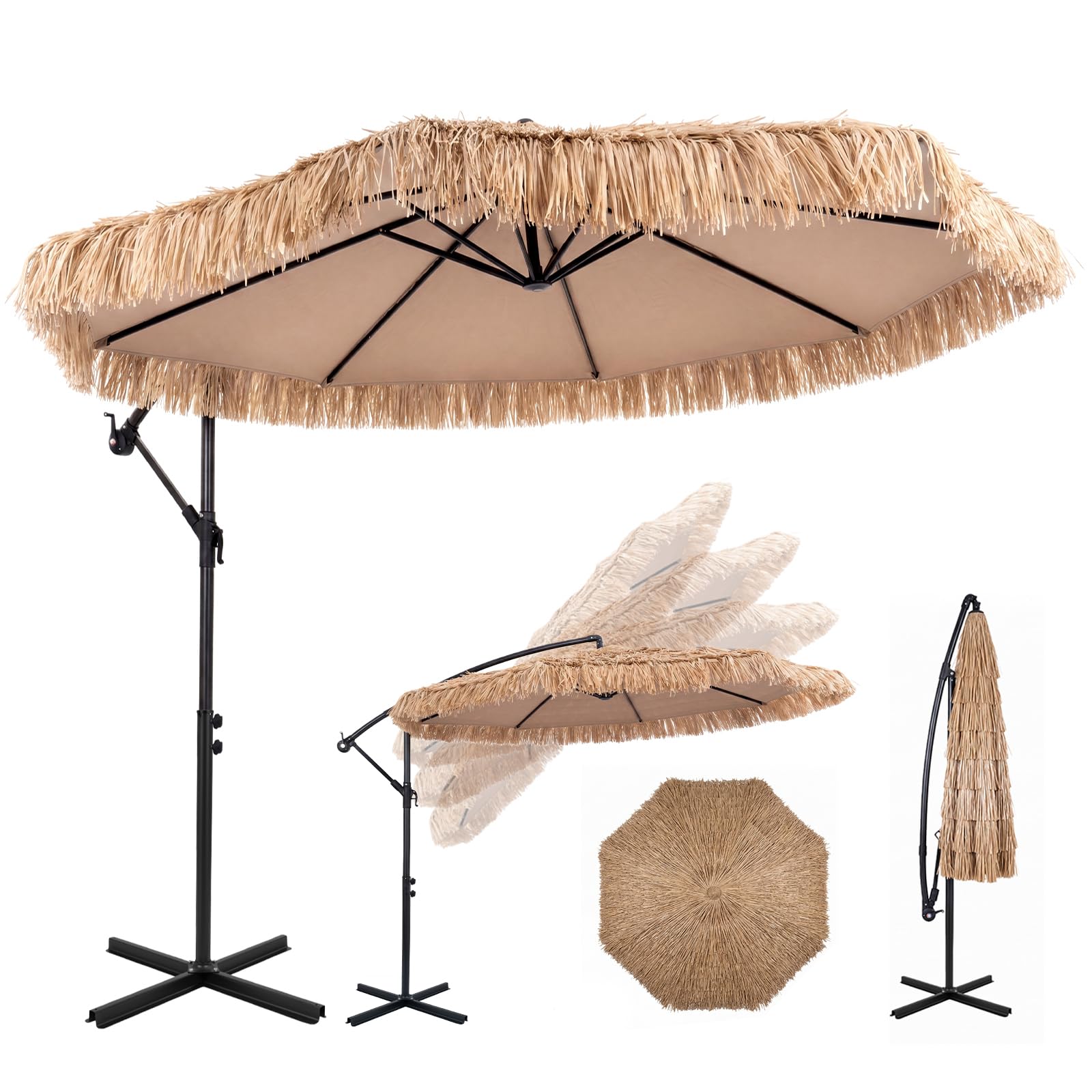 RELAX4LIFE Parasol Déporté en Paille Inclinable 30° Hawaï