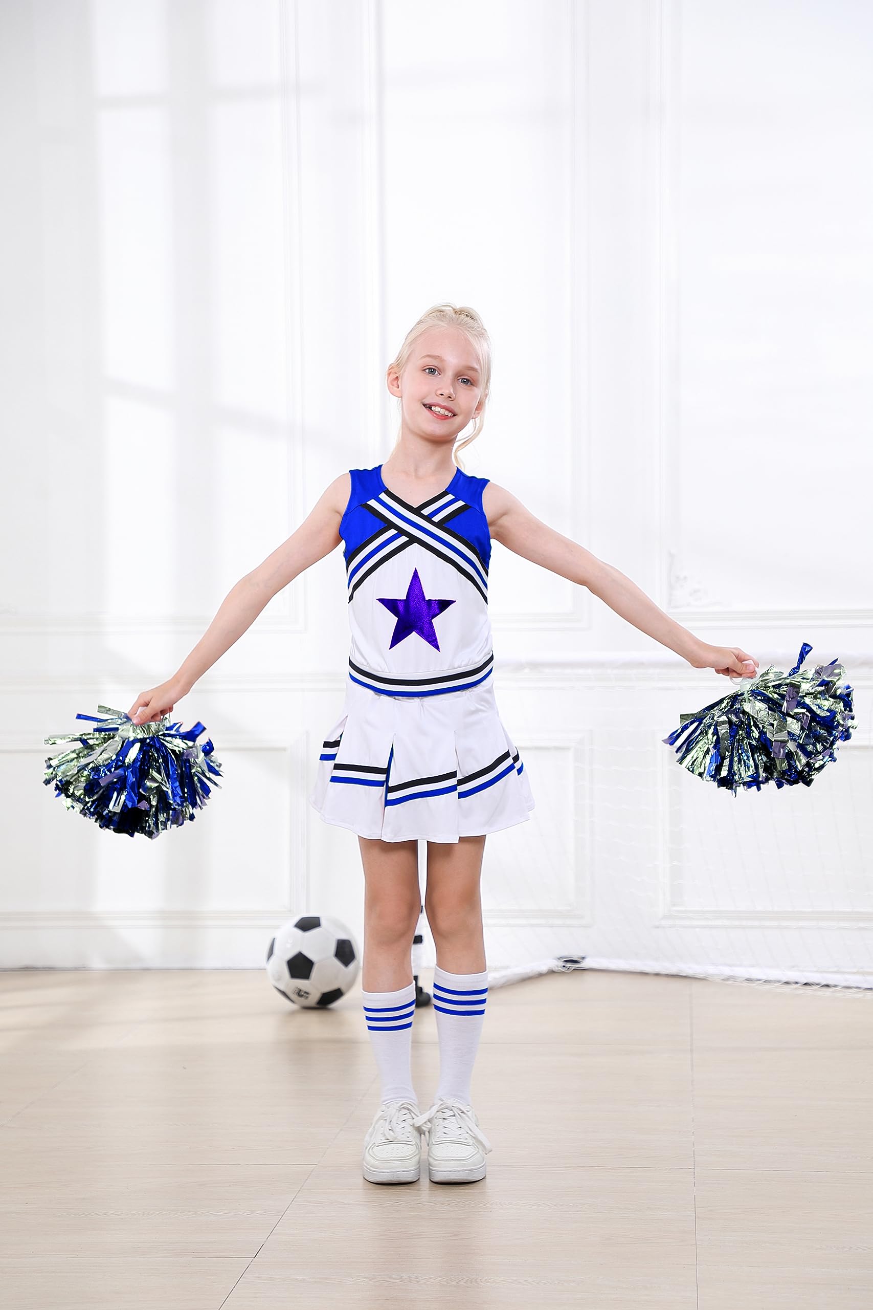 LOLANTA Costume da Ragazza Cheerleader, Carnevale o Evento Sportivo Fancy Dress Up con l'abito di Pom Poms, 4-13 Anni