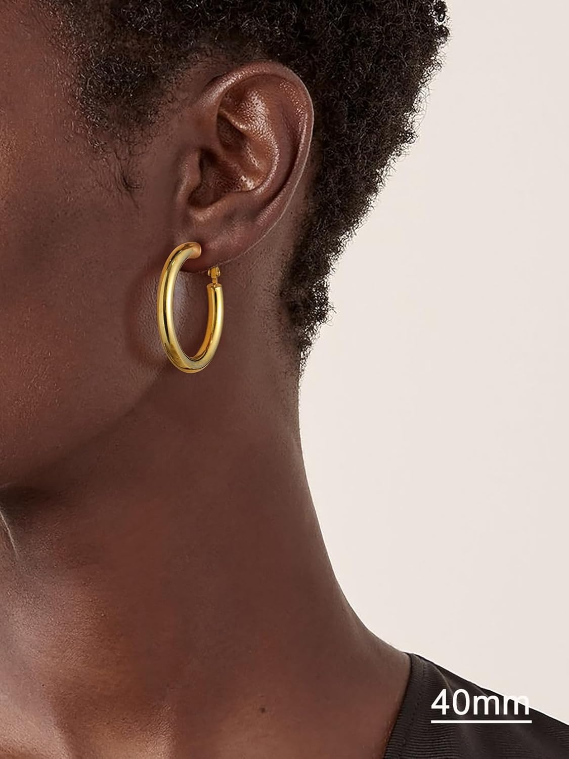 U7 Chunky Hoop Earrings for Women, Stainless Steel Hoops Earring, Classic Polished Thick Ear Jewelry, Black/Silver/Gold Hoop Earrings, 20/30/40/60/80mm - Image 2