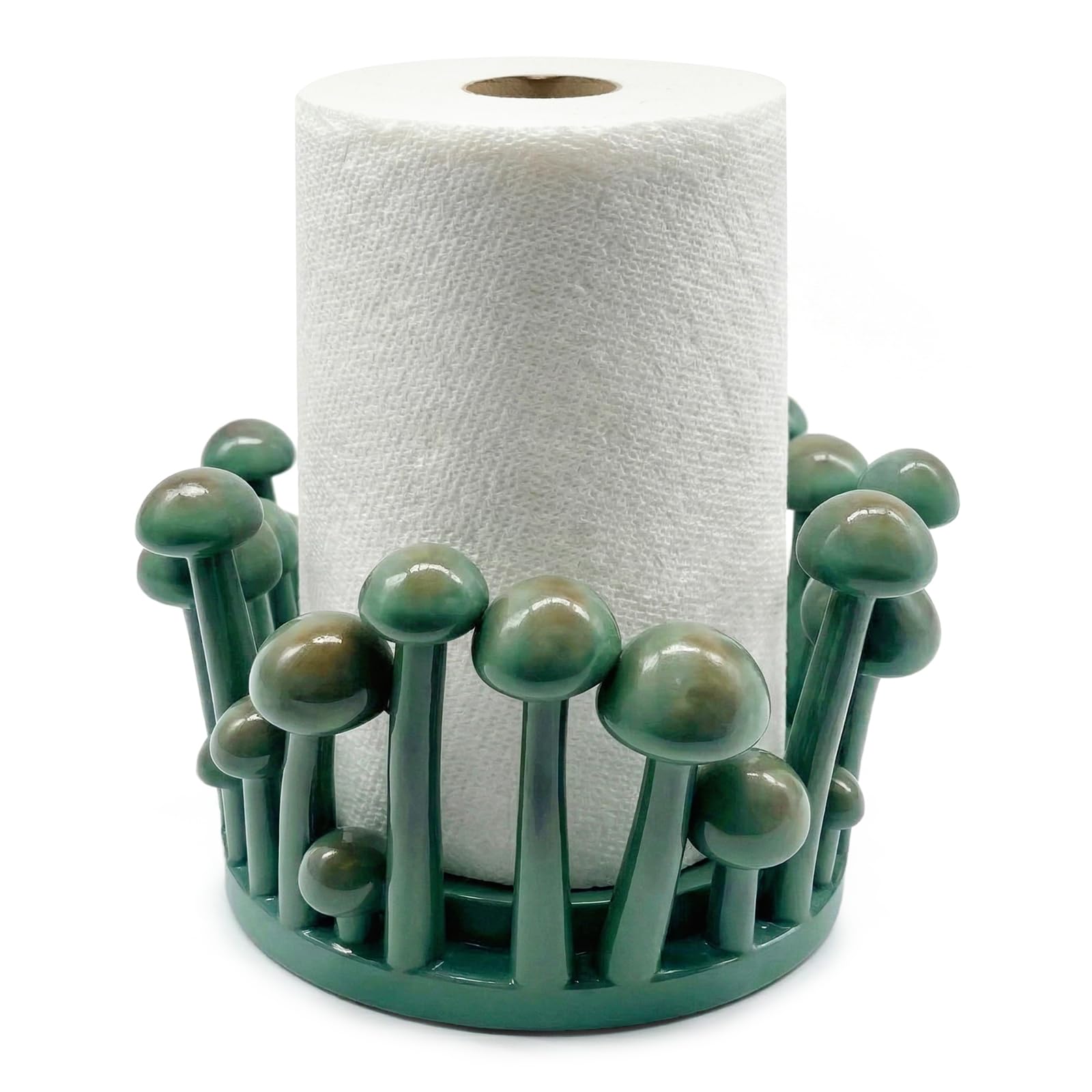 FERNVALE Mushroom-Shaped Paper Towel Holder, Ceramic Kitchen Storage & Organisation Rack & Holder, Decorative Paper Towel Holders for Kitchen Countertop, 10 cm x 16 cm Table Tissue Stand, Teal