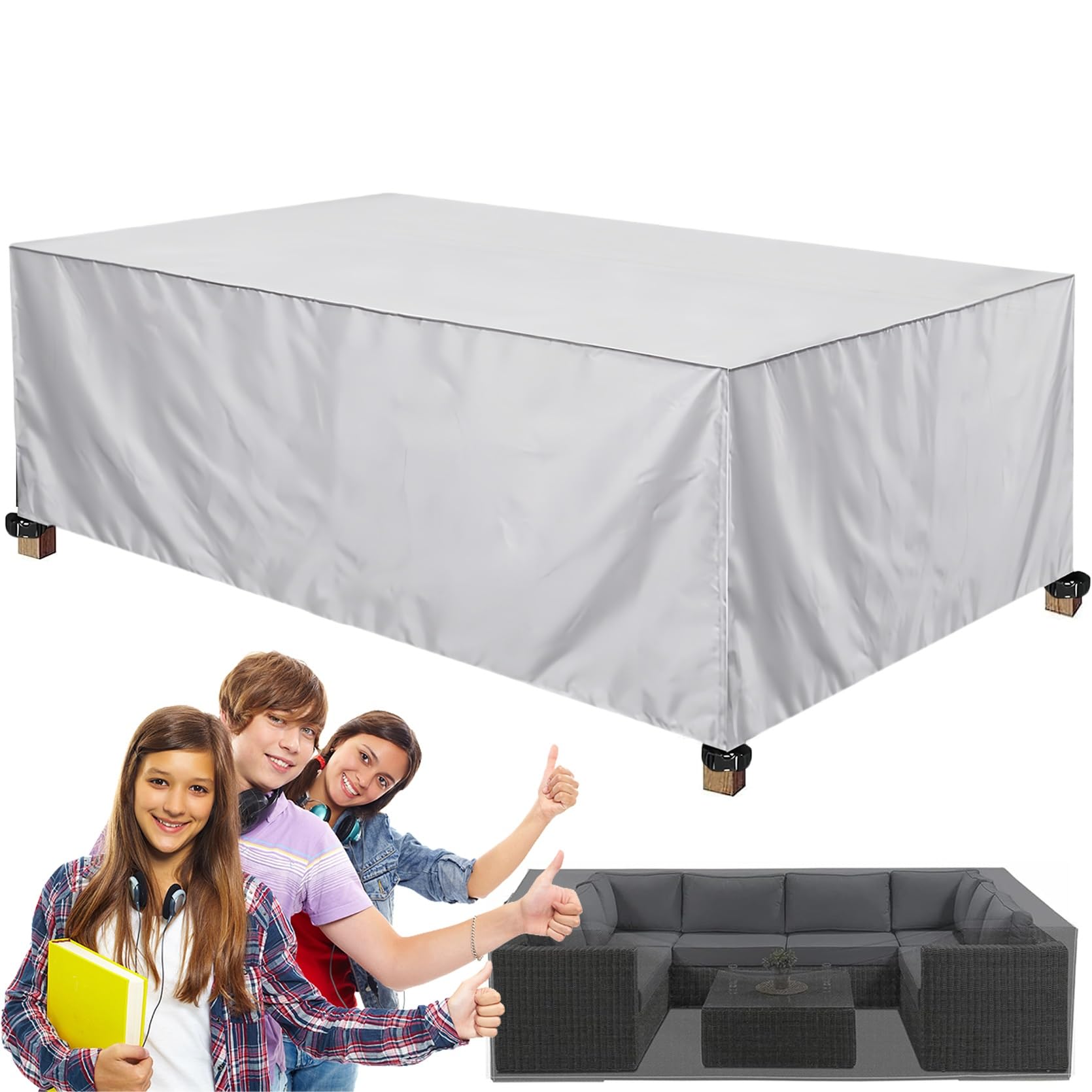 XUEQXUE Garden Furniture Cover 160 x 160 x 50 cm(L x W x H) Oxford Fabric Patio Table Cover, Tear Resistant, Fade Resistant, Outdoor Garden Table Cover, for Any Furniture, Ivory