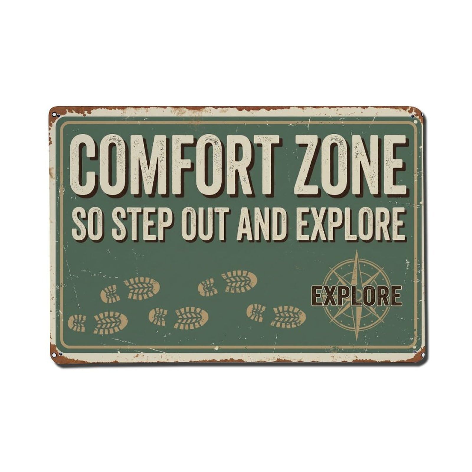 Comfort Zone Step Explore Retro Motivational Slogans Metal Tin Sign Plaque Wall Decor for Cafe, Club Bar, Office, Home Garden Metal Poster 8x12Inch