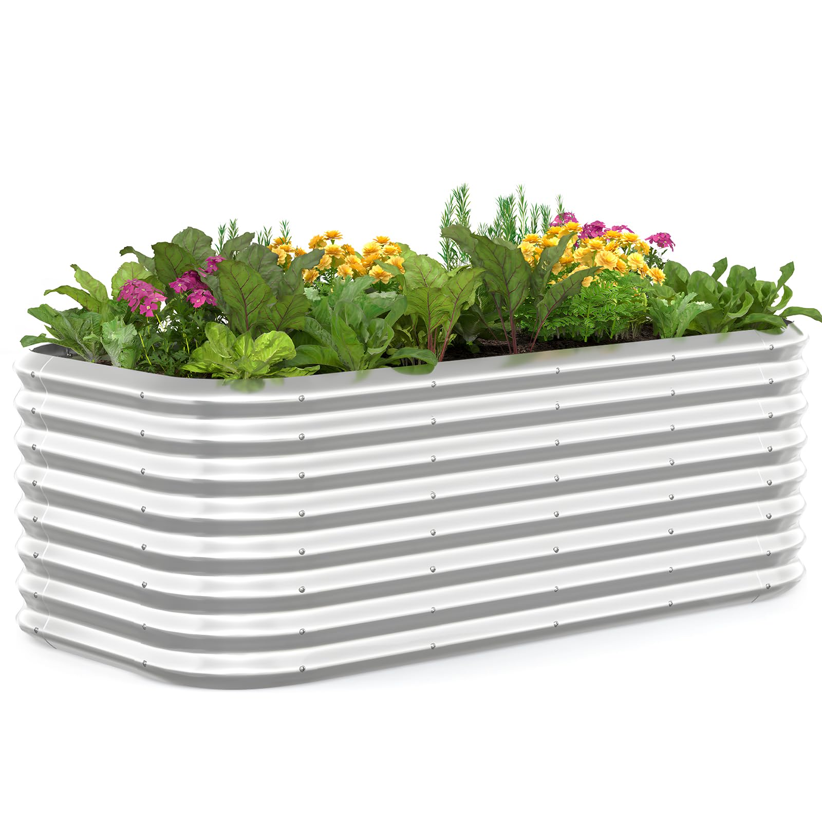 Quictent Raised Garden Bed Kit Oval Galvanized Metal Planter Box 6x3x2 ft