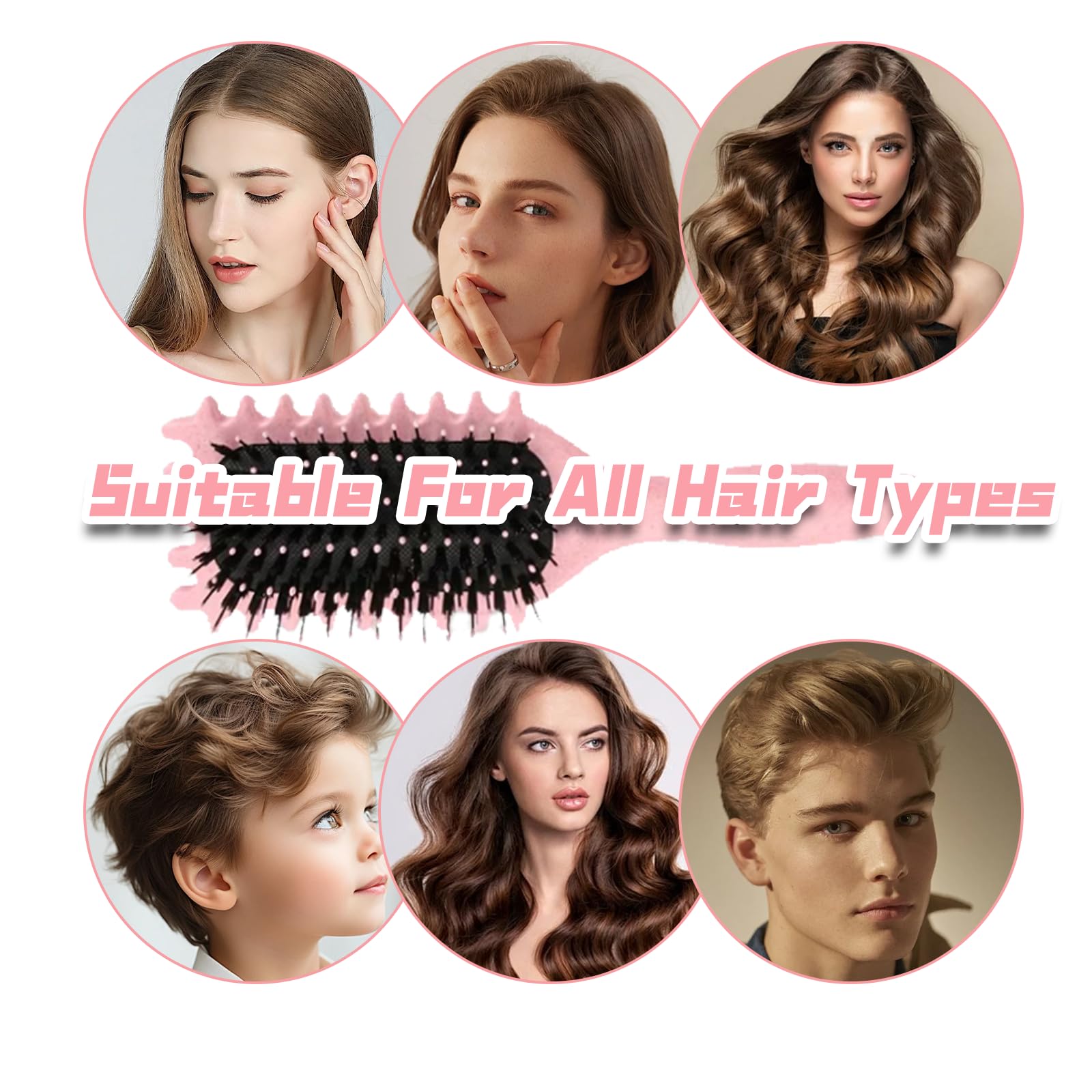 Cepillo Defnidor de Rizos Profesional, Cepillo Curly para Formar y Definir Rulos, Reduce Tirón, Frizz y Separación - Bordes Suaves - Unisex (Rosa, 24cm)