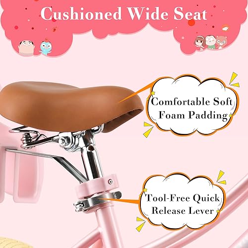 Miniatura 5 de RULLY Donna - Bicicleta infantil para niñas de 2 a 7 años, 12, 14 y 16 pulgadas, bicicleta de princesa con asiento de bicicleta para muñecas, ruedas