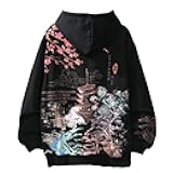 Women Men Aesthetic Japanese Sakura Hoodie, Y2K Anime Harajuku Cloth Korean Hooded Long Sleeve Sweatshirt for Winter Fall