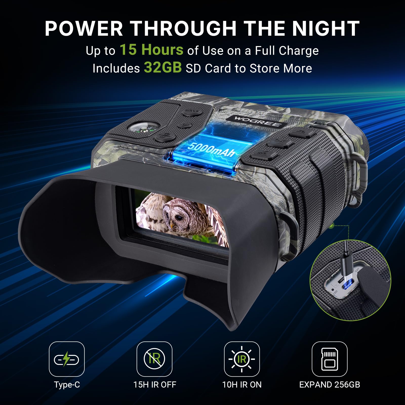 Night Vision Goggles, 4K Night Vision Binoculars for Adults, 36MP, 1300FT Range,8X Digital Zoom, Flashlight & Compass, 5000mAh Battery, Infrared Vision, 32GB Card, for Camping & Security