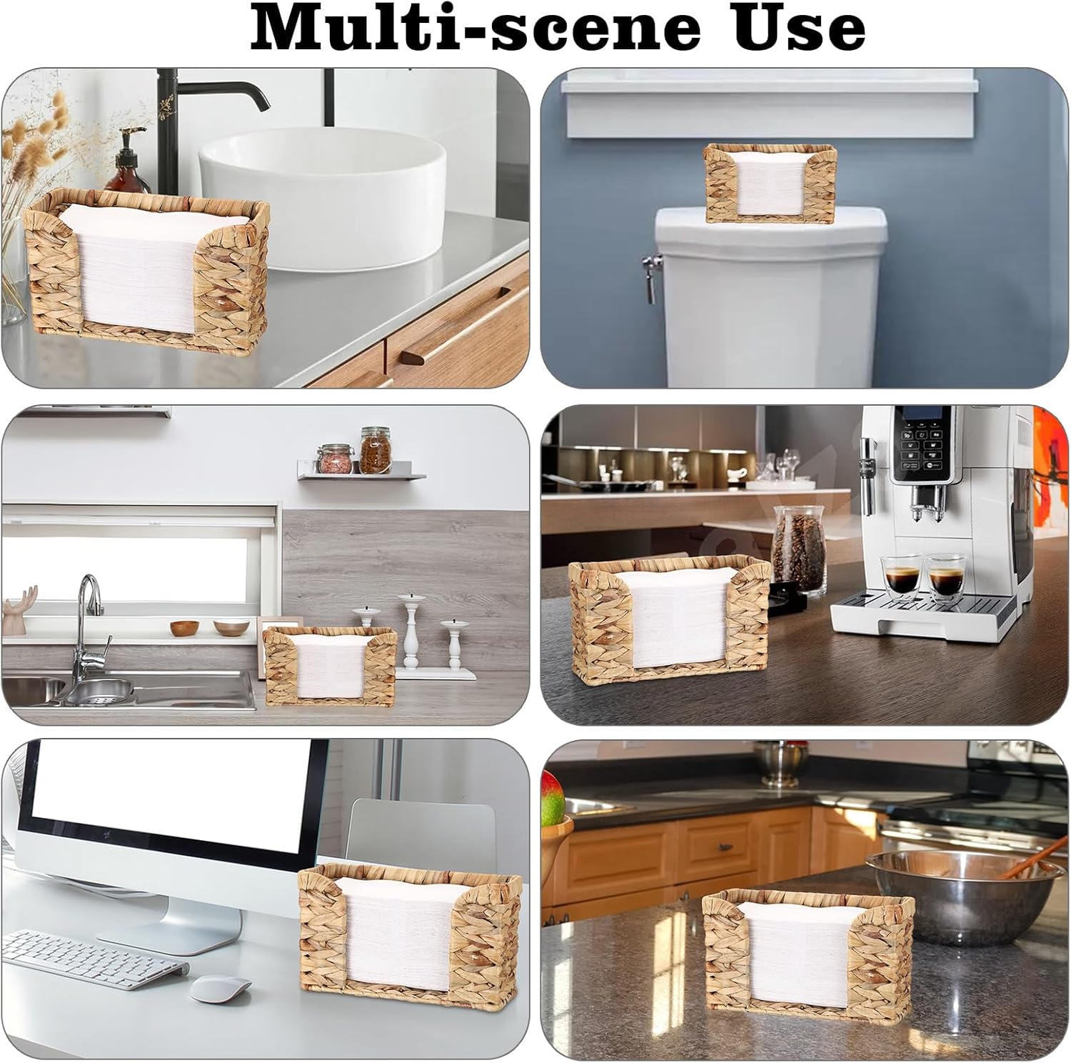 Sumnacon Paper Towel Dispenser Countertop Water Hyacinth Paper Towel Dispenser for Bathroom Toilet Kitchen Counter,Wicker Paper Towel Holder Countertop Fit for Multifold Paper Towel - Image 7