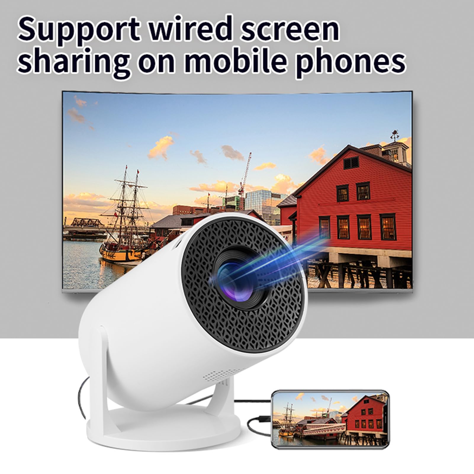 Mini Proiettore per Telefono 1080P con WiFi e Bluetooth, Regolabile a 270°, Correzione Trapezoidale Orizzontale Automatica, Videoproiettori per Telefono
