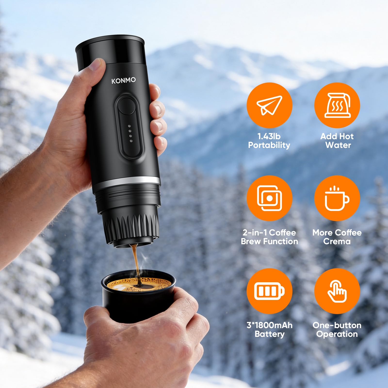 Máquina de café espresso portátil para viajes, mini cafetera funciona con cápsulas y café molido, recargable por USB-C para acampar al aire libre, coche, caravana, viajes de negocios