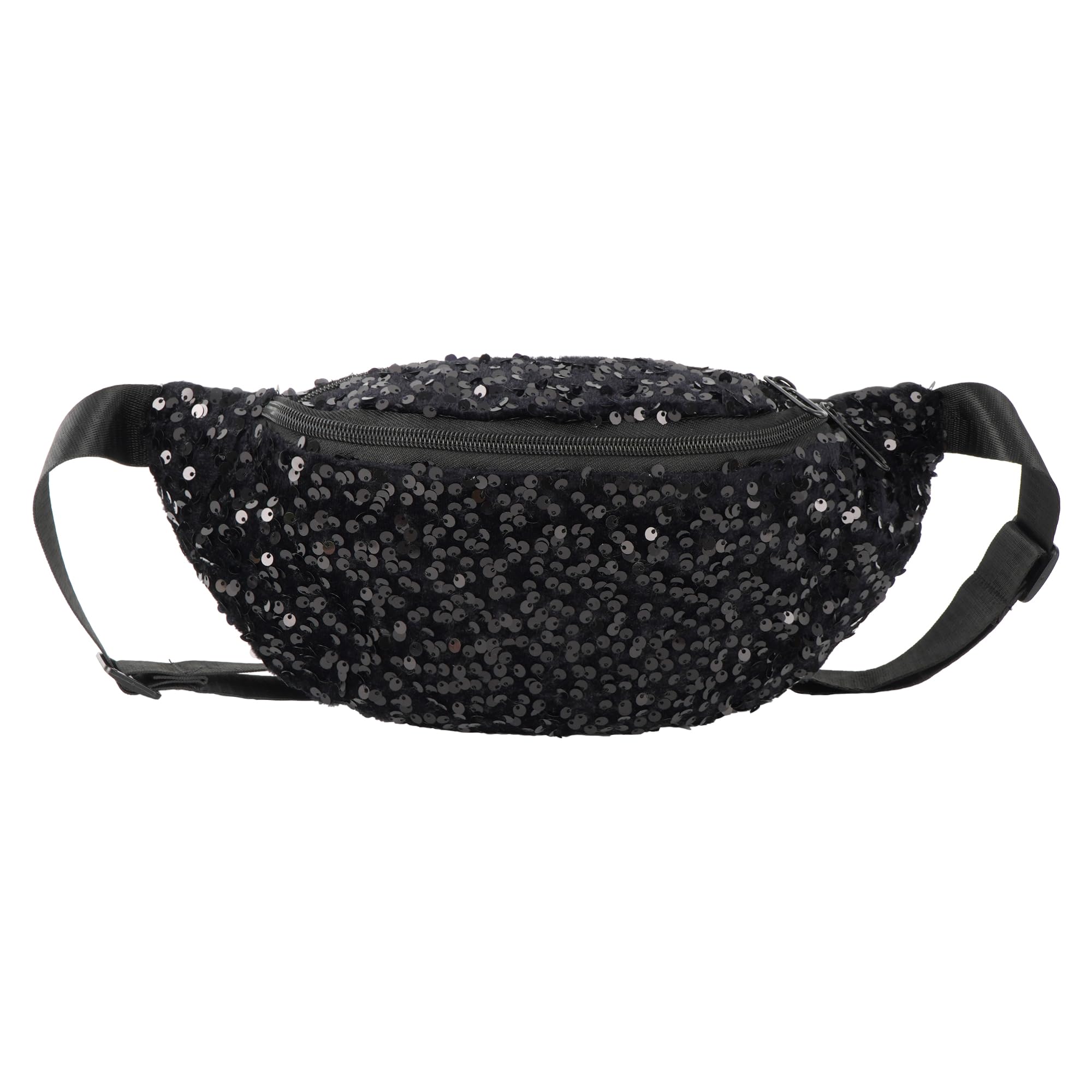 LABANCA Women PU Leather Glitter Sequins Fanny Pack Shiny Waist Pack Belt Bag Crossbody Sequins Waist Bag Bum Bag (Black)
