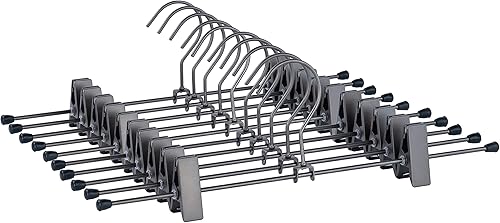 Perchas para pantalones de 13.8 pulgadas, color gris oscuro, perchero con clips, clips de metal, perchas para pantalones que ahorran espacio,