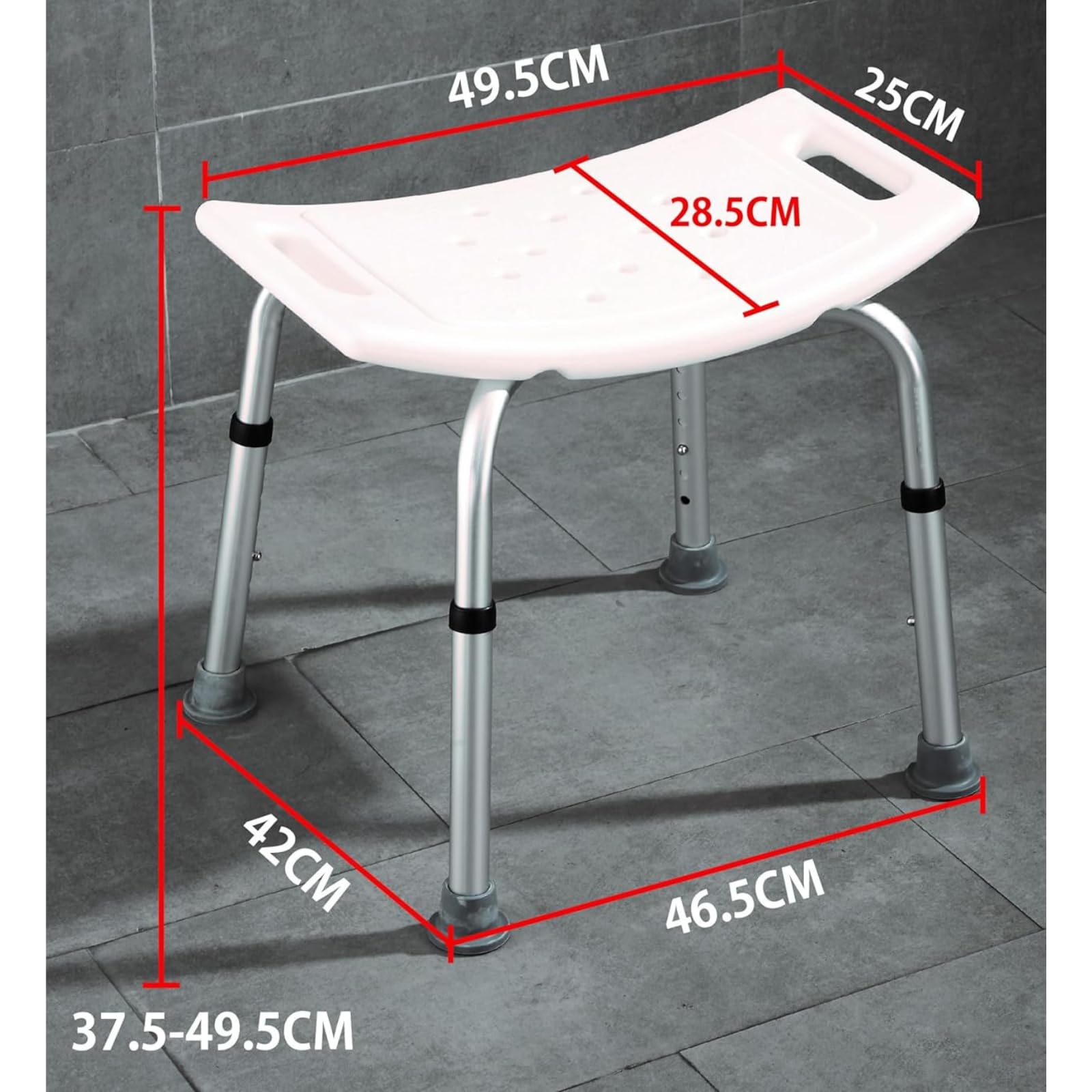 Floordirekt Noah Plus taboret prysznicowy z regulacją wysokości 37,5-49,5 cm, obciążenie do 136 kg, taboret łazienkowy dla seniorów, antypoślizgowe gumowe nóżki