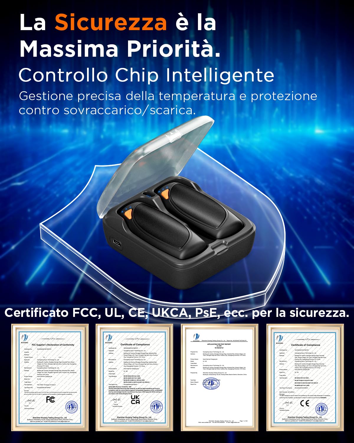 Lepwings Scaldamani Elettrico Portatile 2 Pezzi con Custodia di Ricarica, 14.000 mAh Scaldamani Ricaricabile Riutilizzabile, 3 Modalità di Riscaldamento Bifacciale,Regali Invernali per Esterno