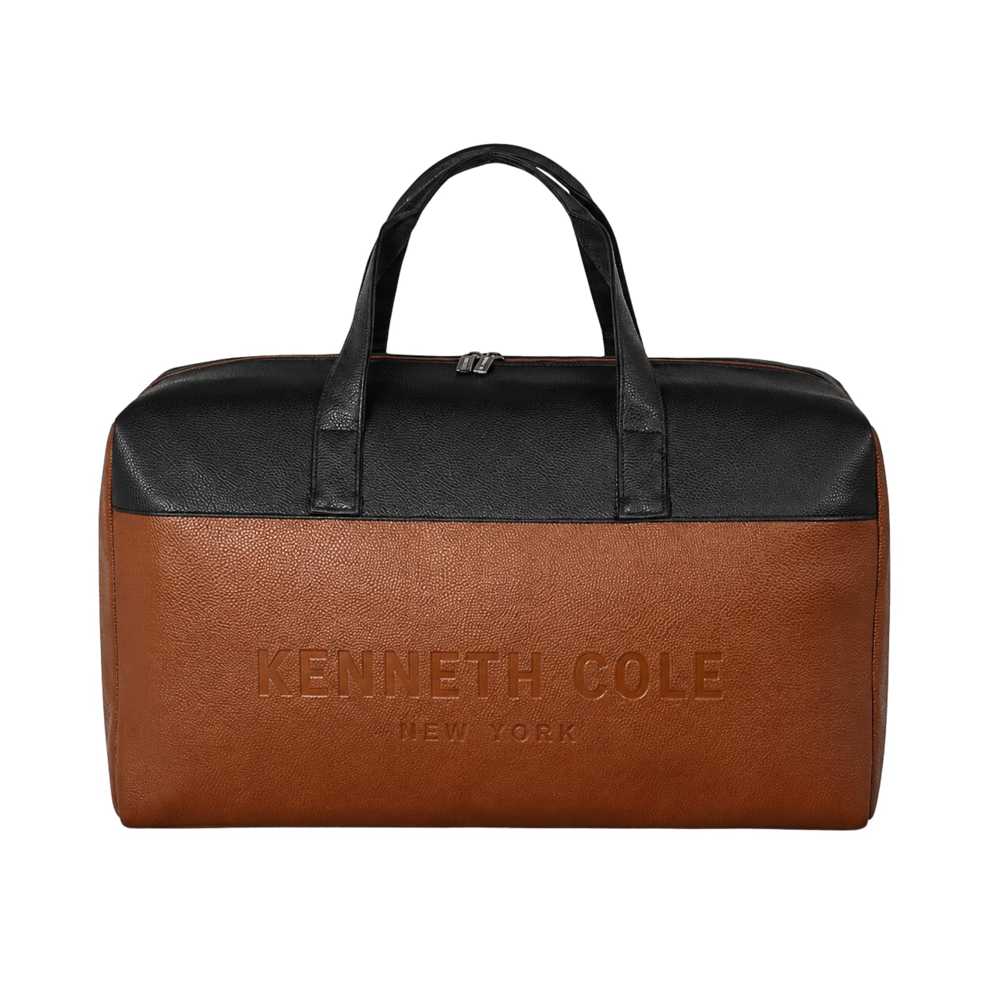 Kenneth Cole Unisex 25L Premium Vegan Leather Dual-Tone Weekender Duffel Bag|PU Leather, 2-Way Smooth Zipper|Fully Lined Spacious Cabin Carry-on Travel Bag for Weekend Trips and Gym|Light Brown-image-20