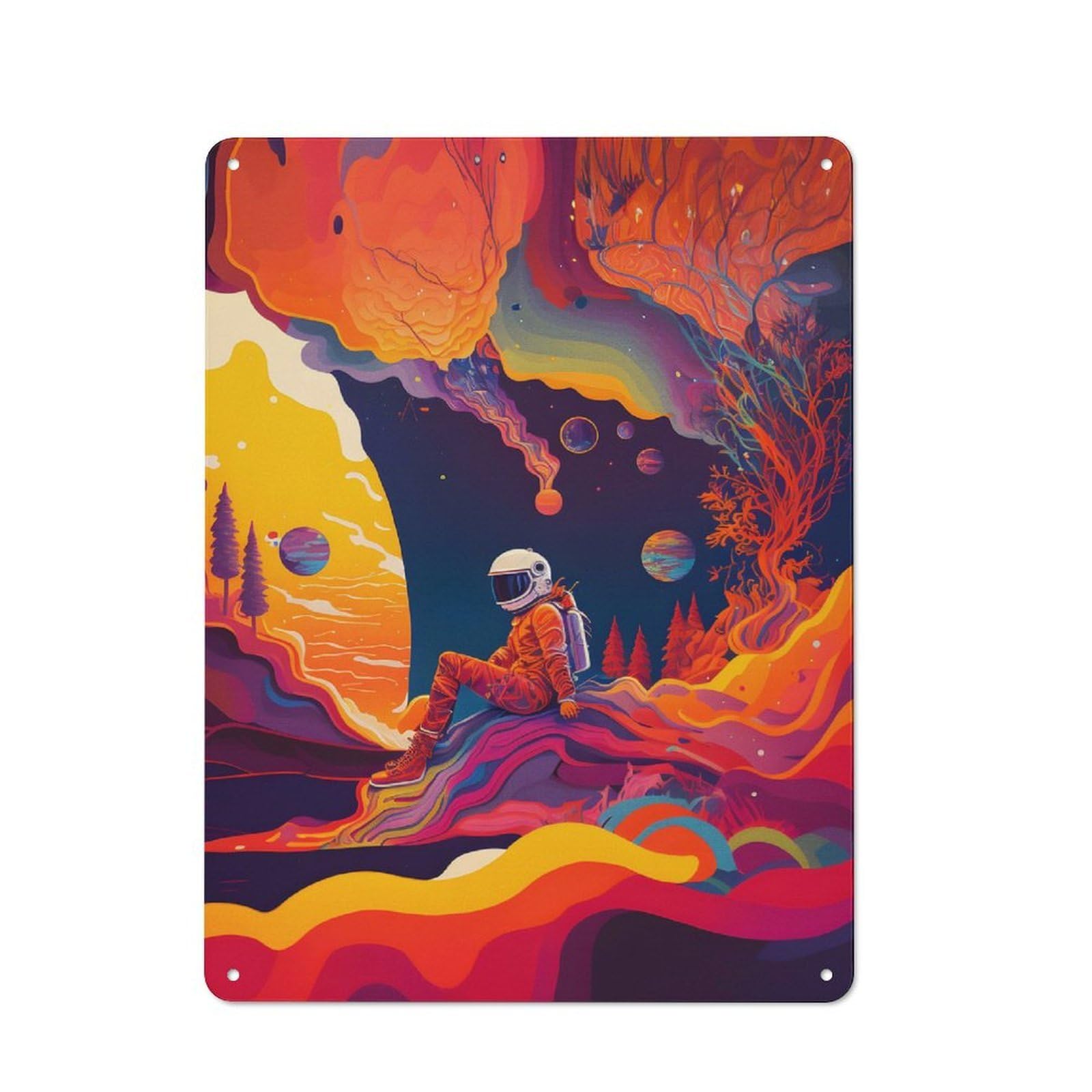 Junmoney Astronaut Colorfully Rustic Metal Plaque 40X30cm For Dining Room Or Kitchen, A Housewarming Gift For Dining Room Decor Fans