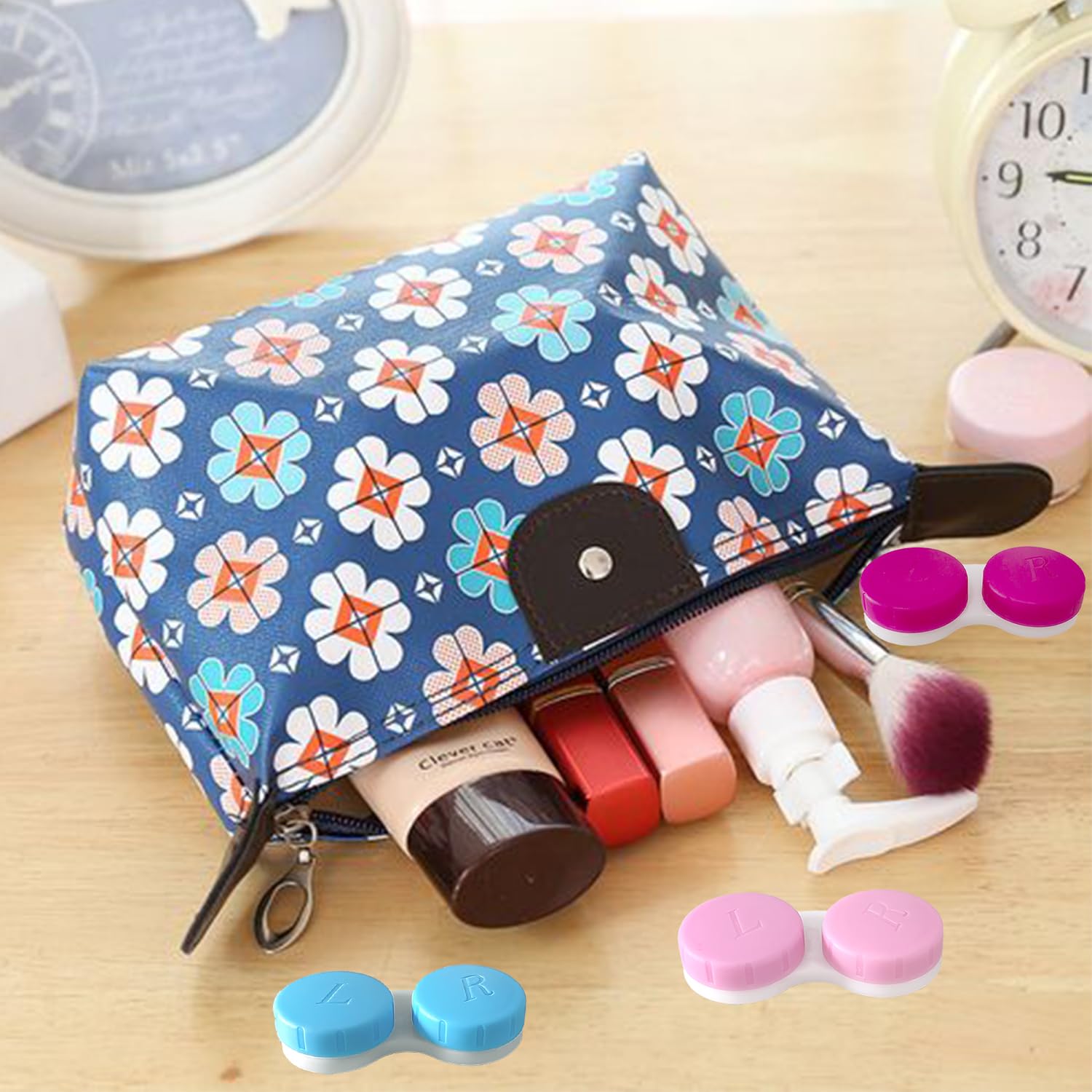 Paquete de 12 estuches para lentes de contacto, caja de almacenamiento para lentes de contacto (blanco y rosa)