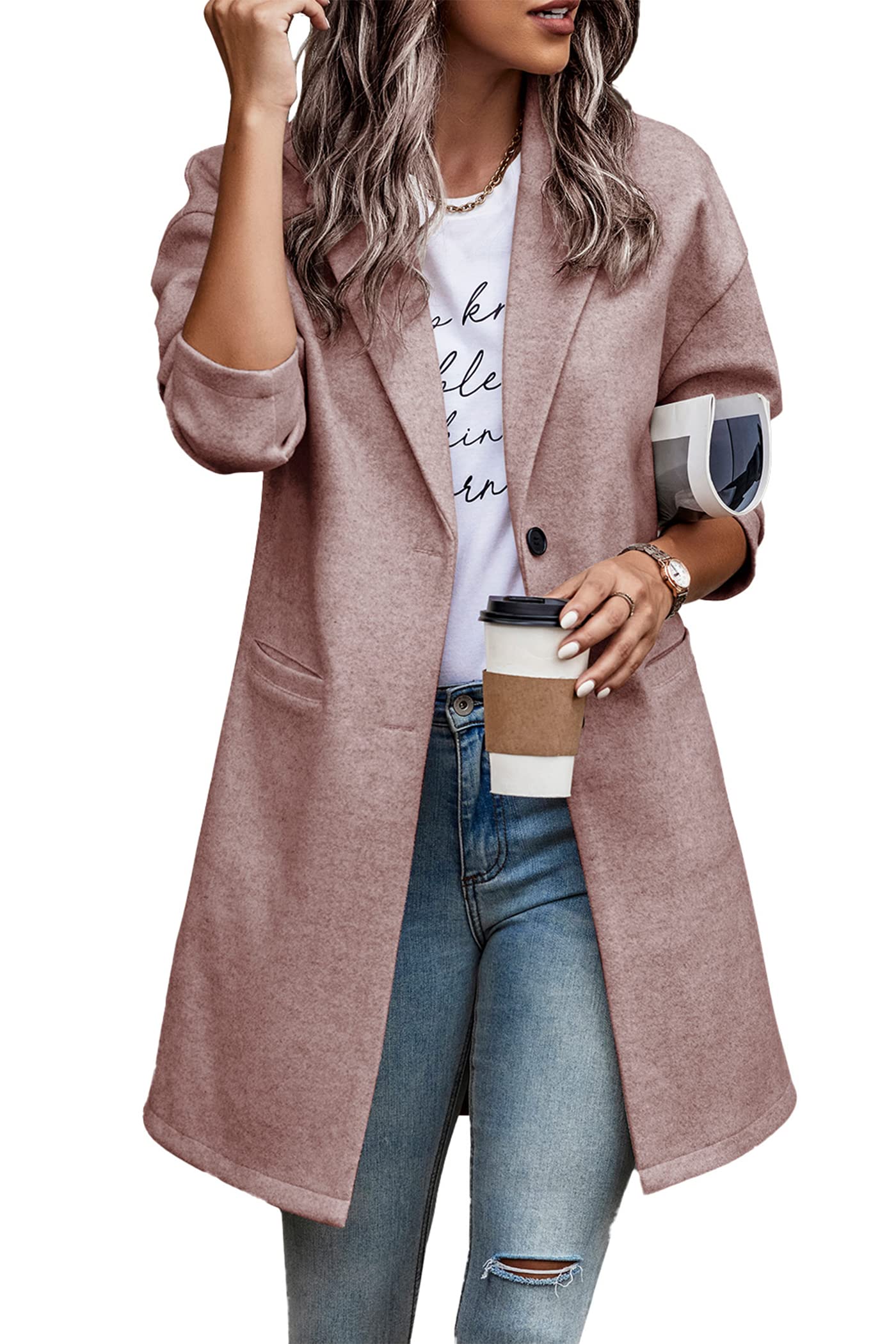 PRETTYGARDEN Women Plaid Shacket Jacket Trendy Fall Casual Button Wool Blend Tartan Trench Coat Winter Clothing with Pockets